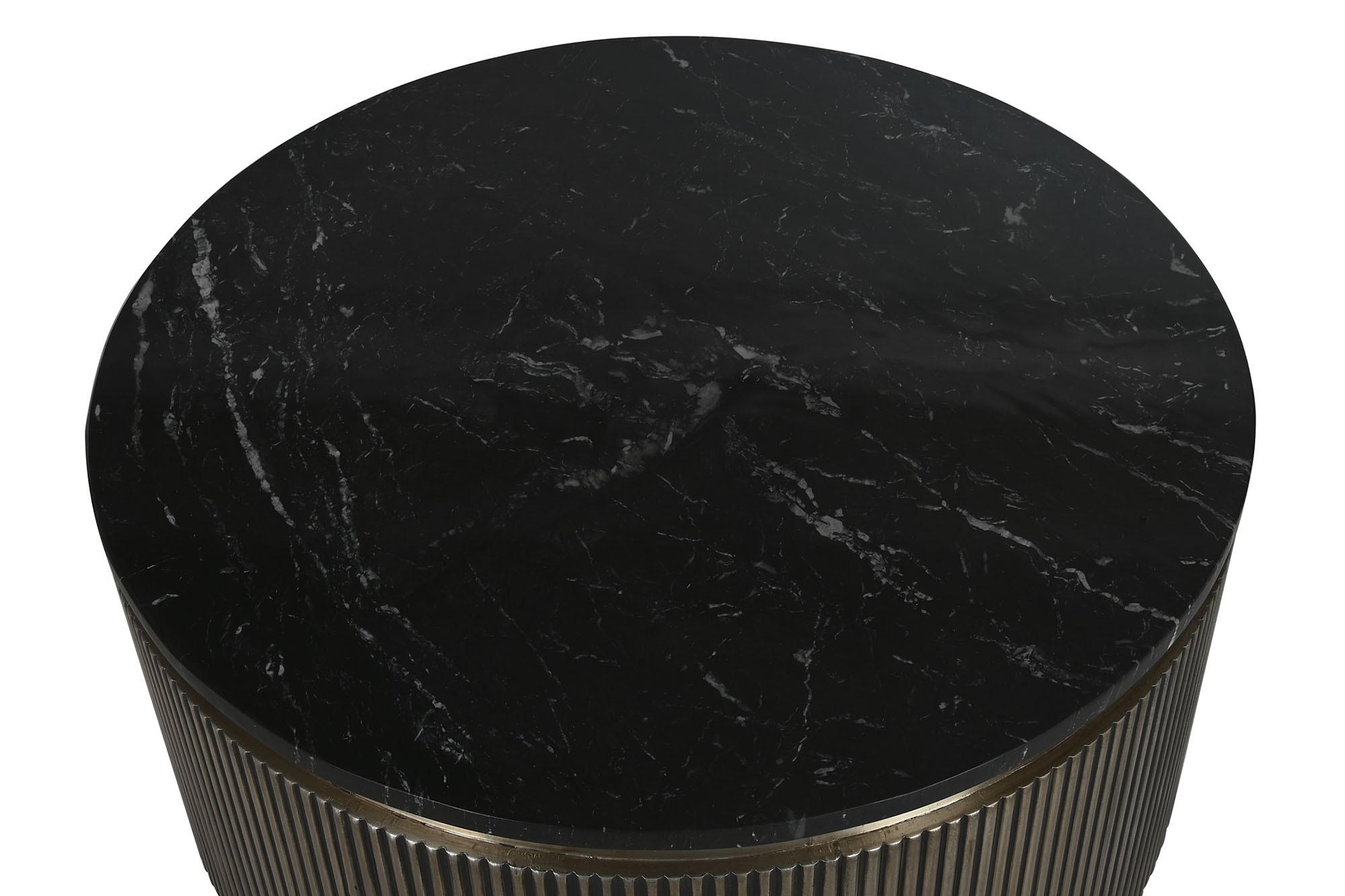 Product photograph of Modern Black Marble Round Fluted Base Coffee Table from Choice Furniture Superstore.