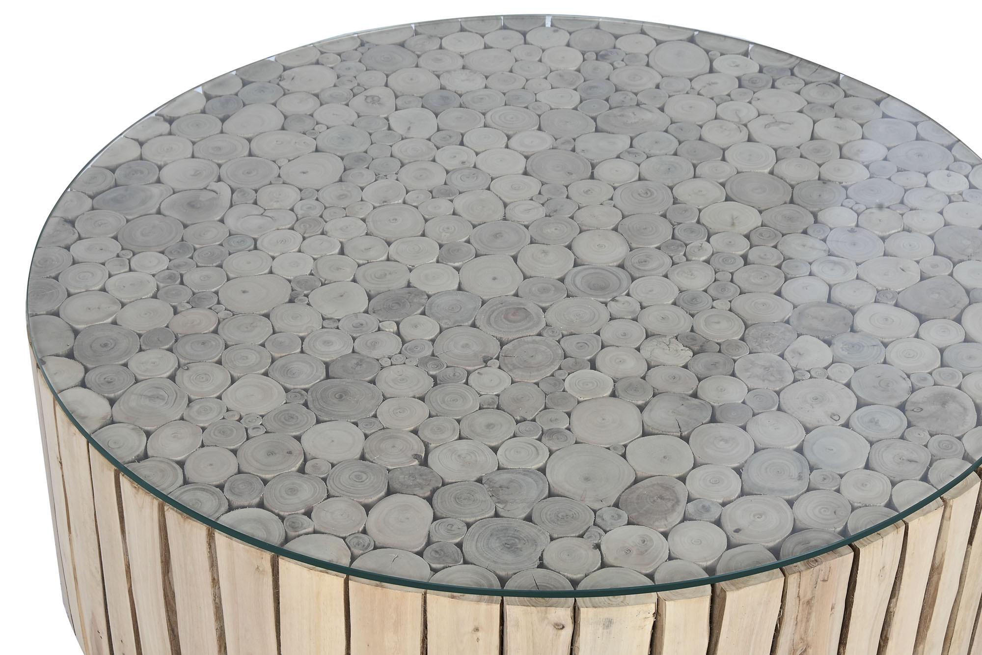 Product photograph of Balinese Glass Top Round Coffee Table from Choice Furniture Superstore.