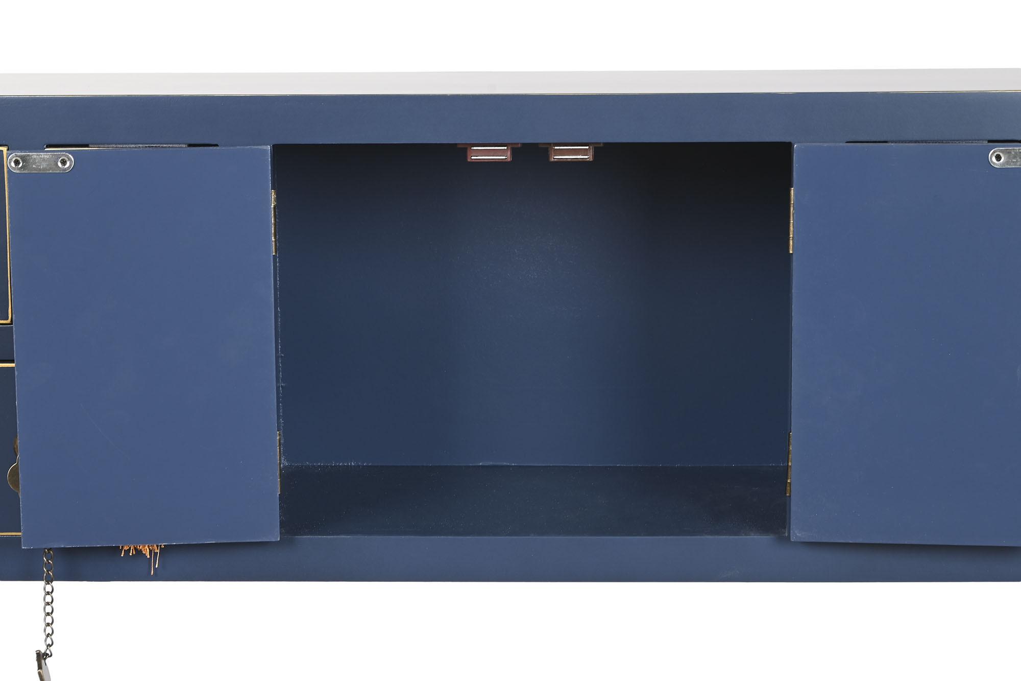 Product photograph of Isla Blue Wood 2 Door 6 Drawer Console Table from Choice Furniture Superstore.