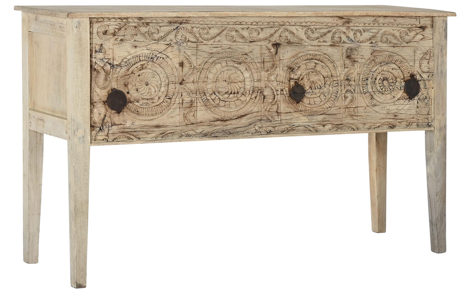 Product photograph of Teak Mango Wood 150cm Carved Console Table from Choice Furniture Superstore.