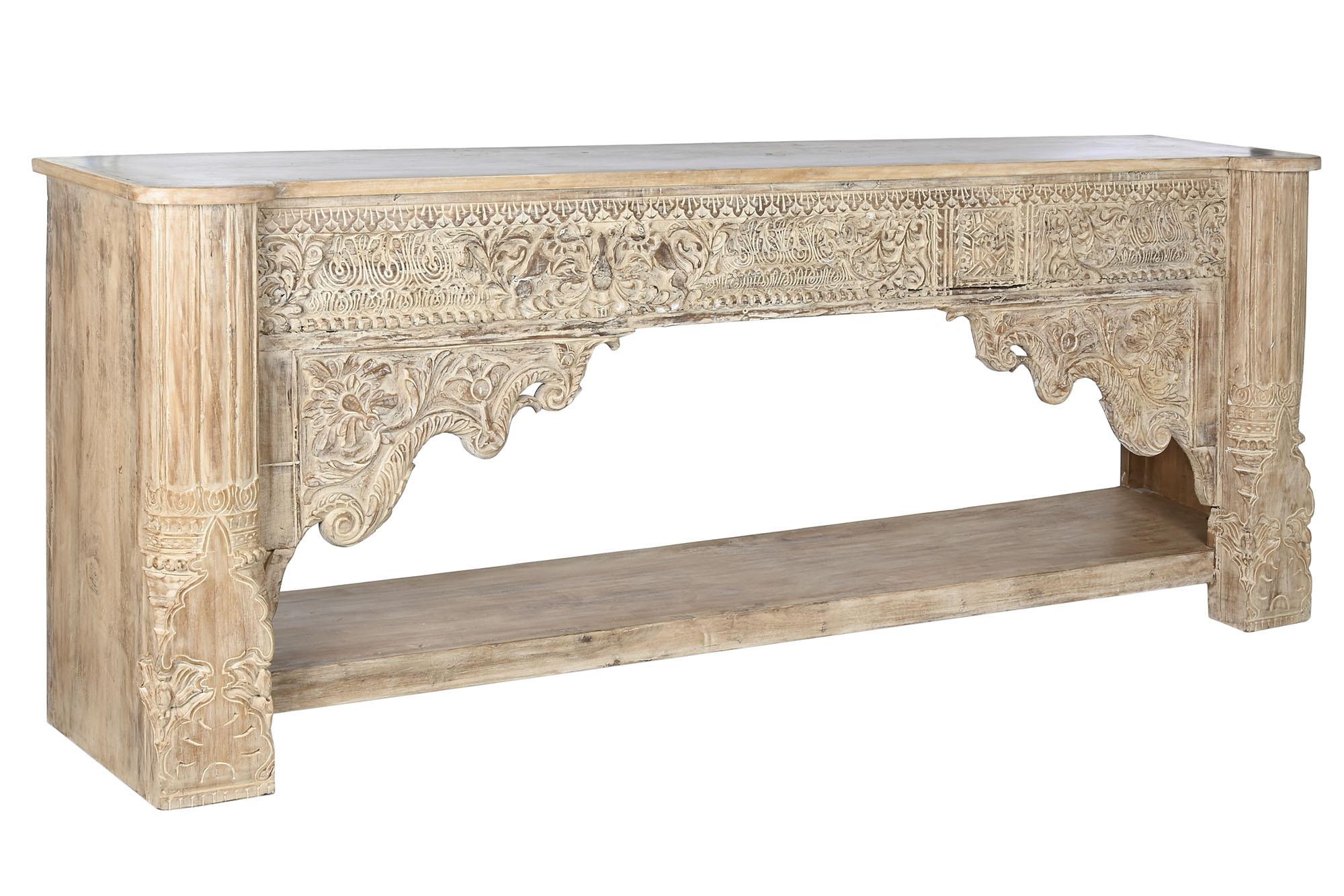 Product photograph of Natural Wooden Large Carved Console Table from Choice Furniture Superstore.