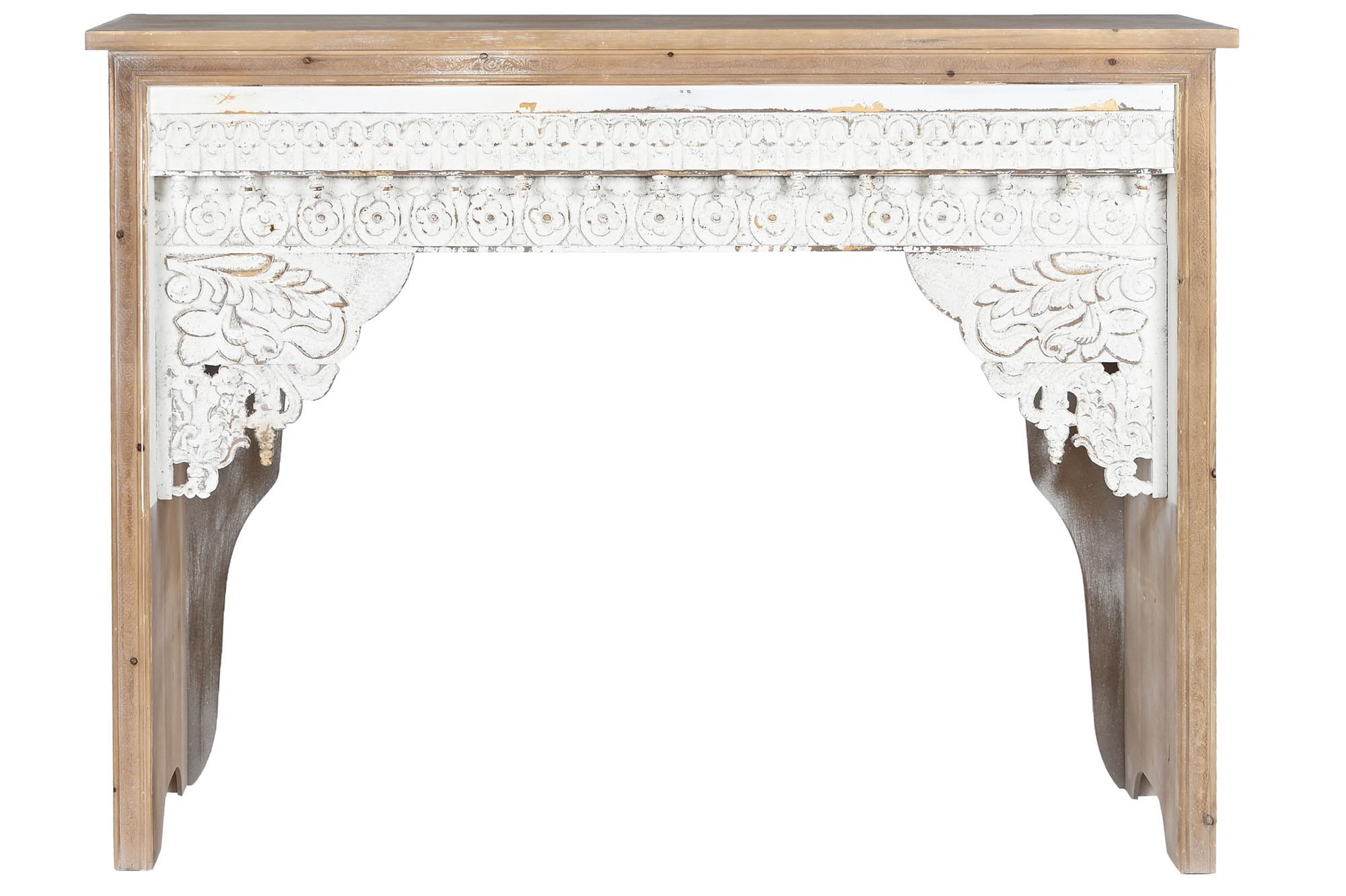 Product photograph of Indian White Wood Carved Console Table from Choice Furniture Superstore.