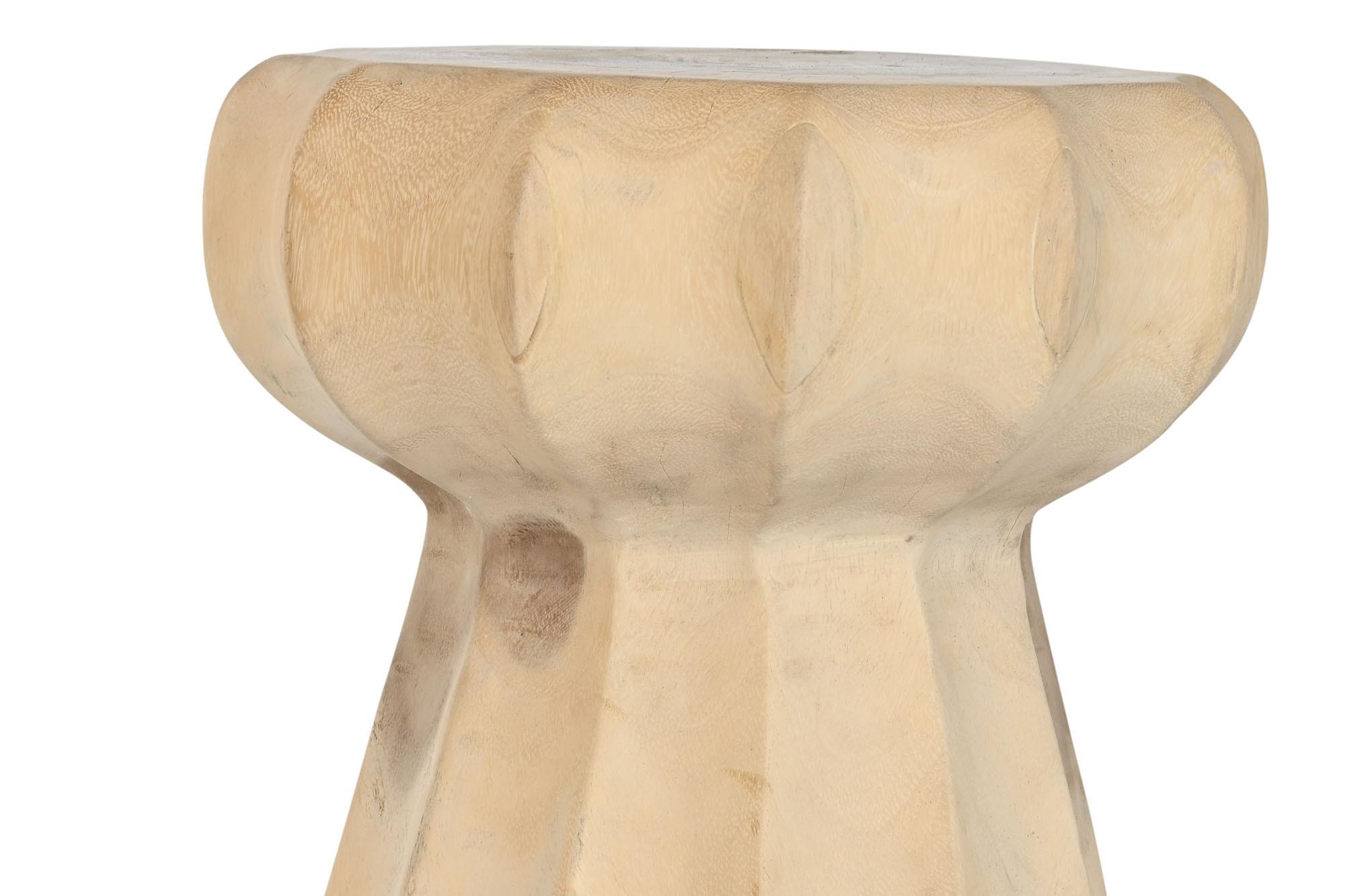 Product photograph of Natural Madera Mungur Carved Round Side Table from Choice Furniture Superstore.