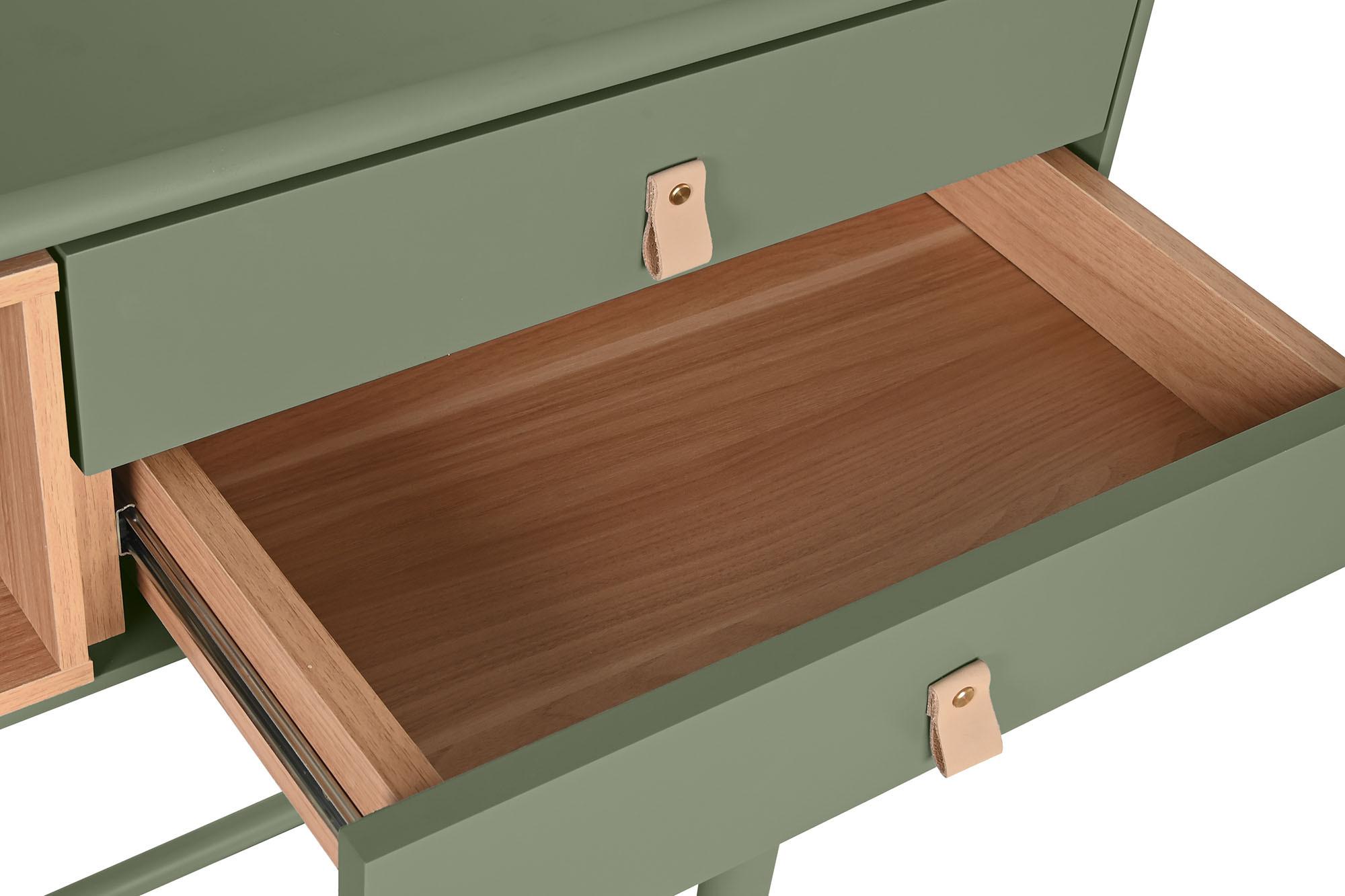 Product photograph of Assam Green Wood 3 Drawer Console Table from Choice Furniture Superstore.