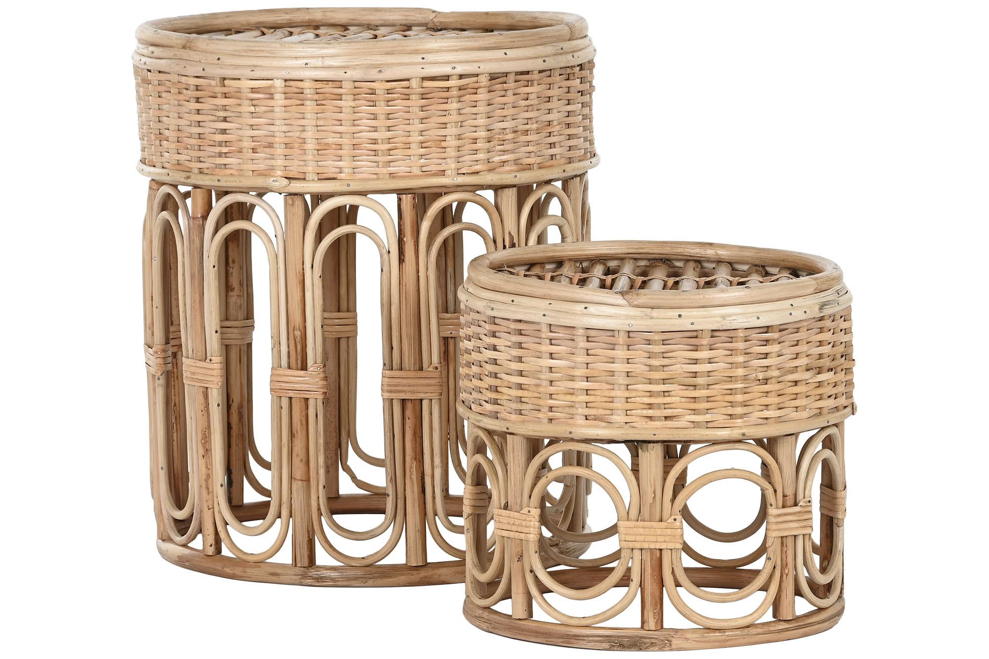 Product photograph of Balinese Set Of 2 Natural Wicker Round Side Table from Choice Furniture Superstore.