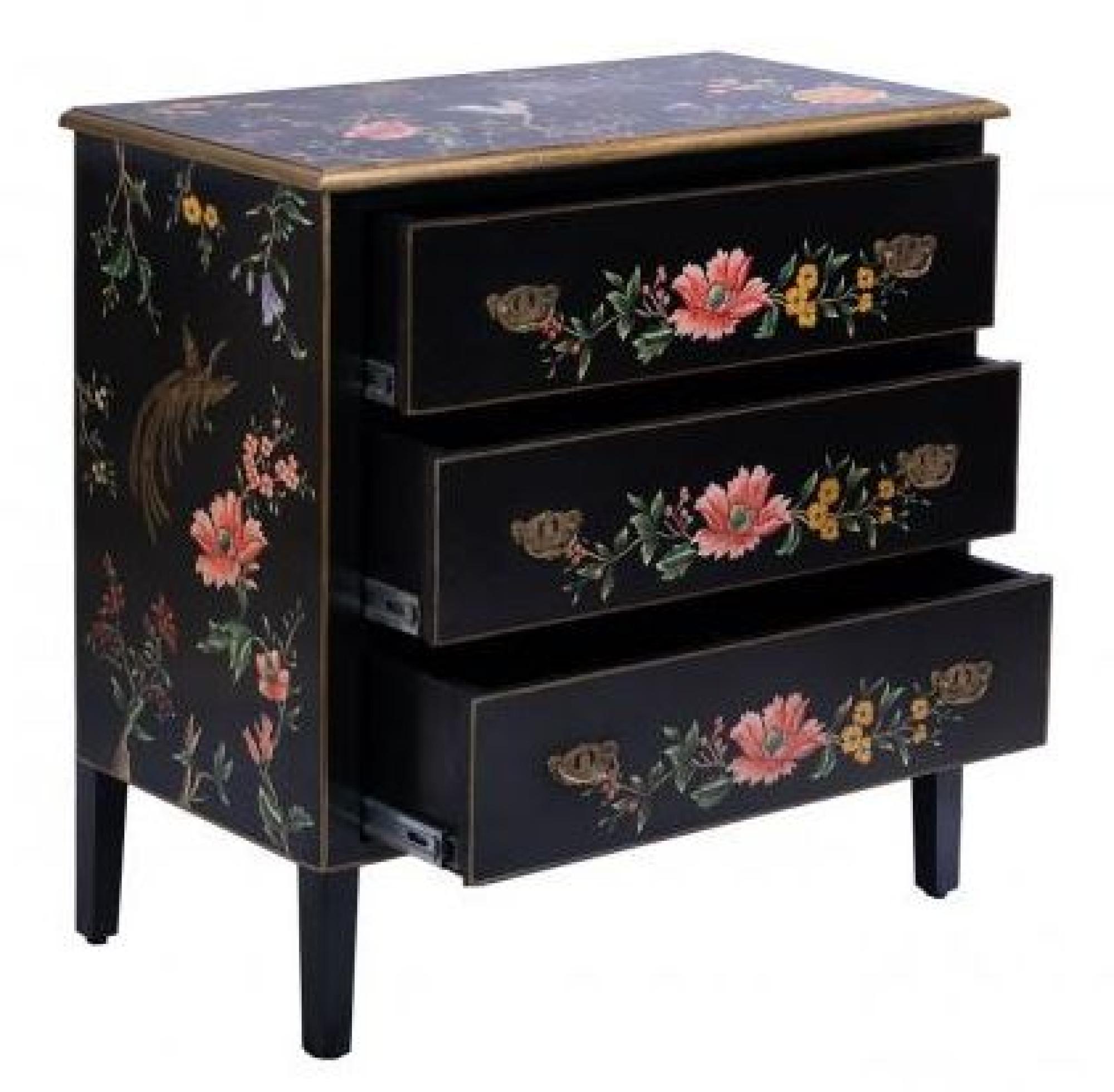 Product photograph of Meerut Black Lyre Bird Design 3 Drawer Small Chest from Choice Furniture Superstore.