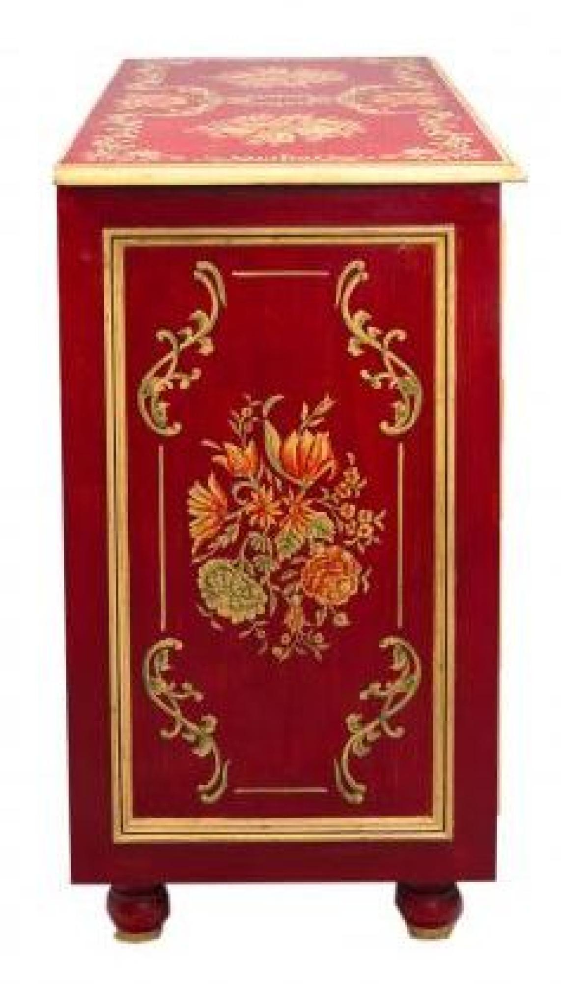 Product photograph of Meerut Red Floral Design 4 Drawer Chest from Choice Furniture Superstore.