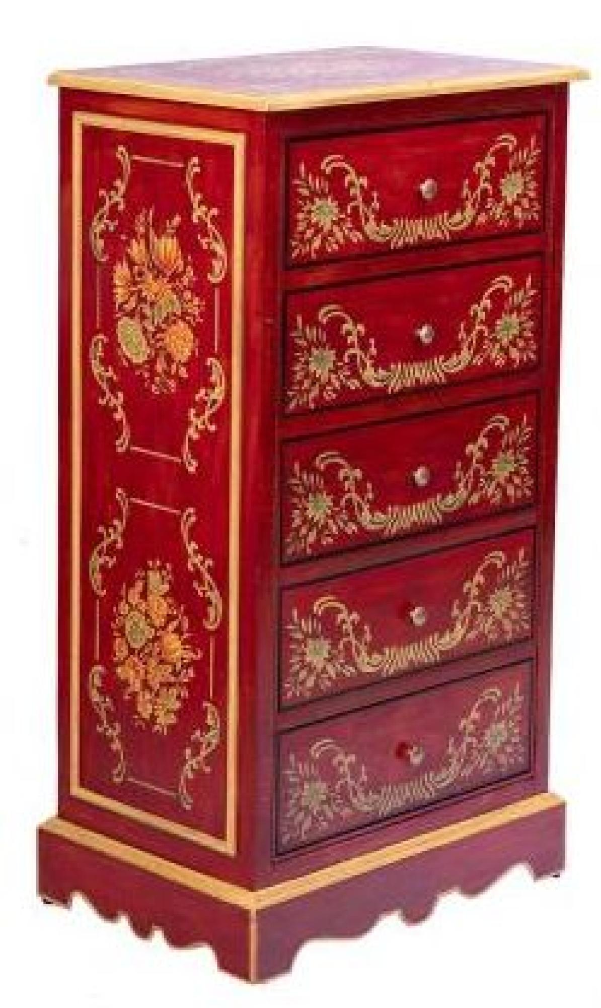 Product photograph of Meerut Red Floral Design 5 Drawer Tall Chest from Choice Furniture Superstore.