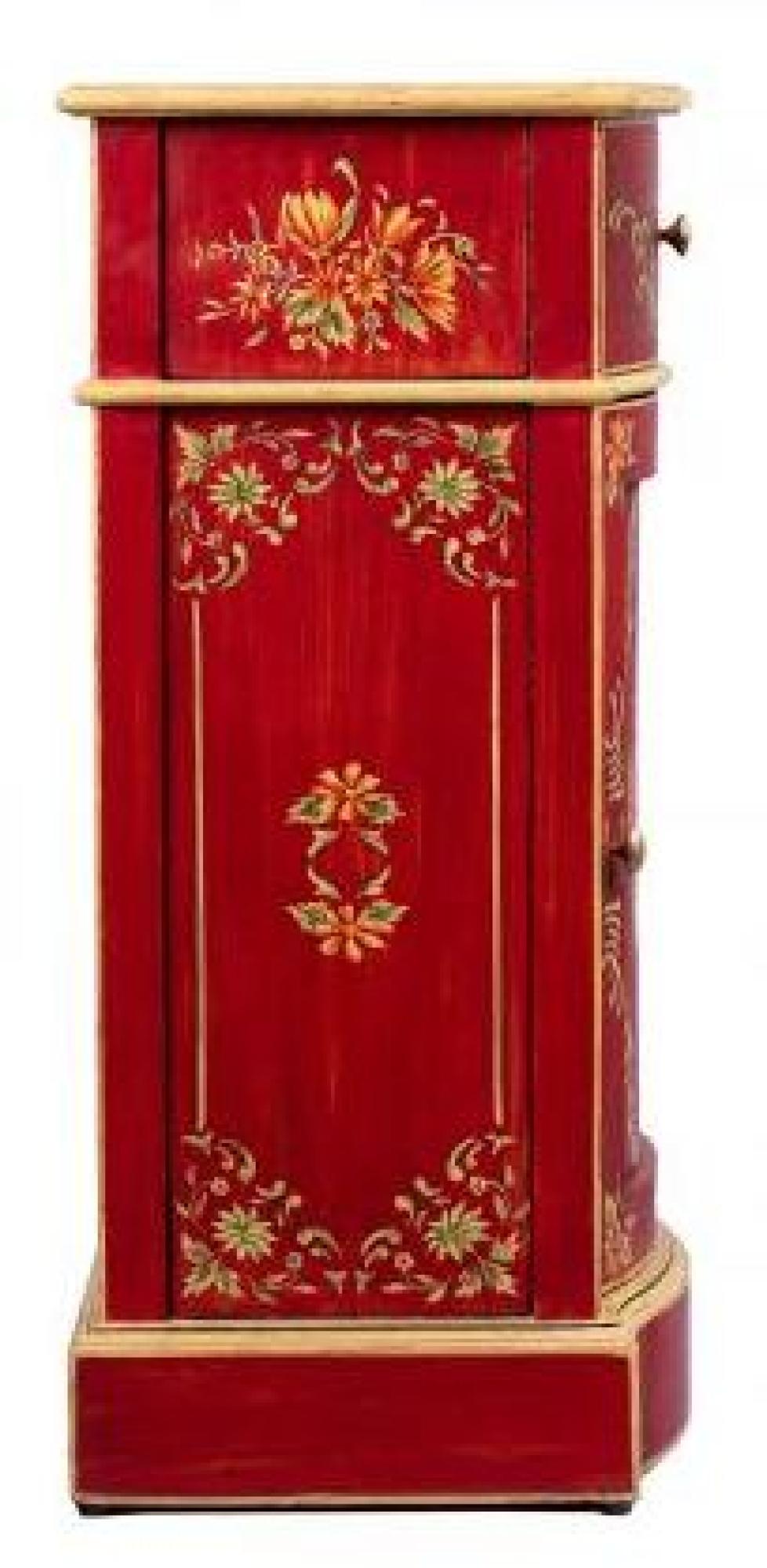 Product photograph of Meerut Red Floral Design 1 Door Bedside Cabinet from Choice Furniture Superstore.