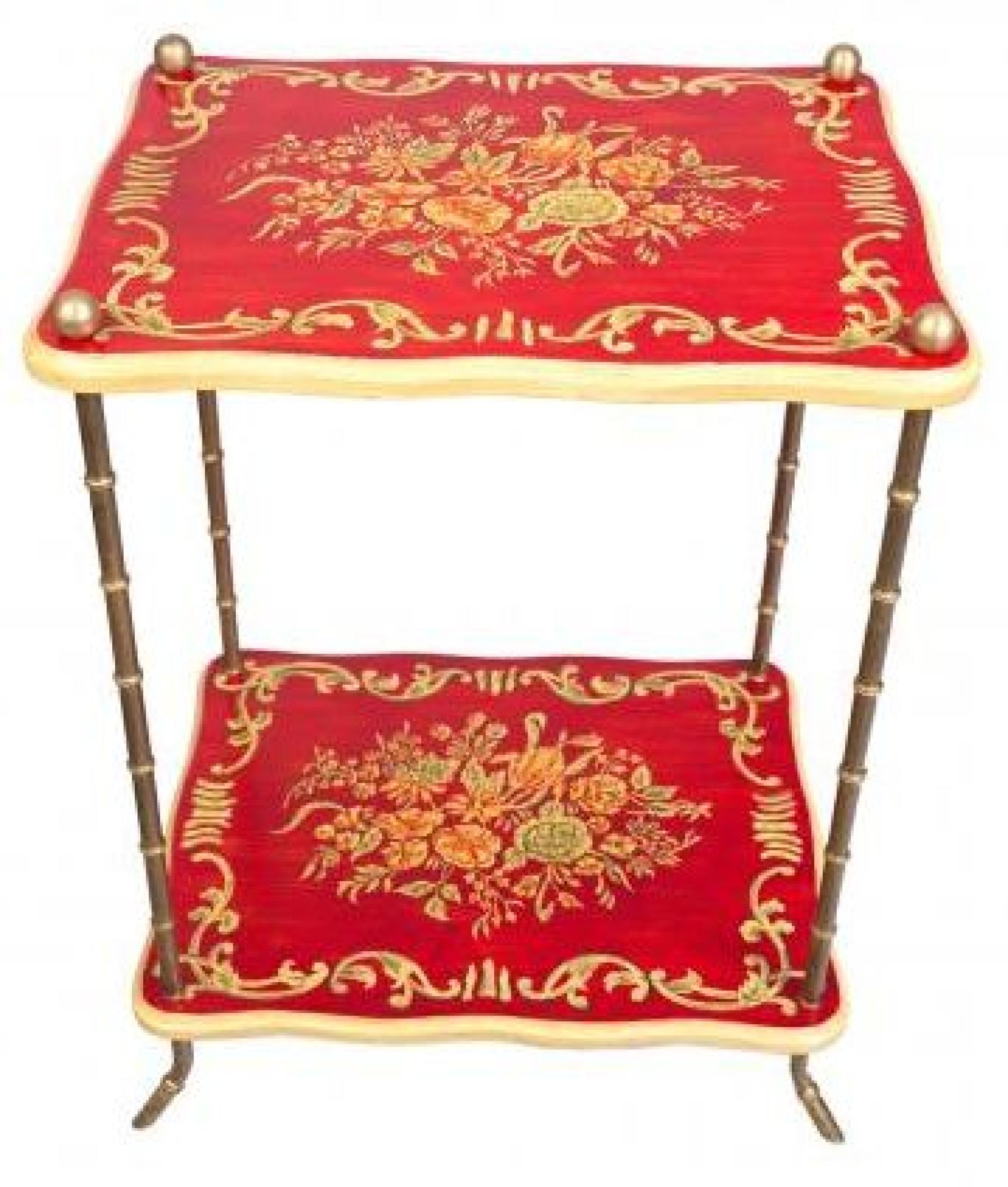 Product photograph of Meerut Red Floral Design Side Table from Choice Furniture Superstore.