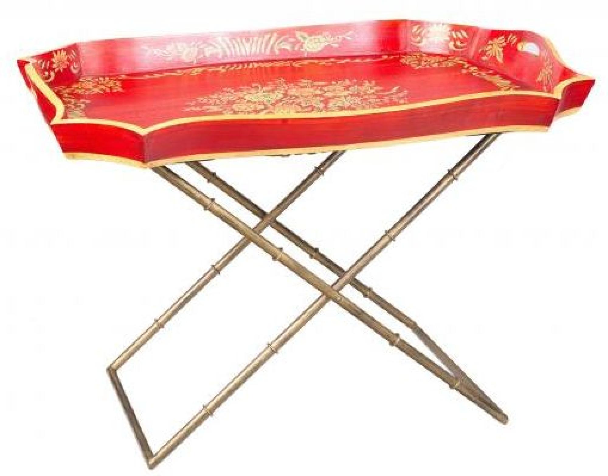Product photograph of Meerut Red Floral Design Tray Stand from Choice Furniture Superstore.