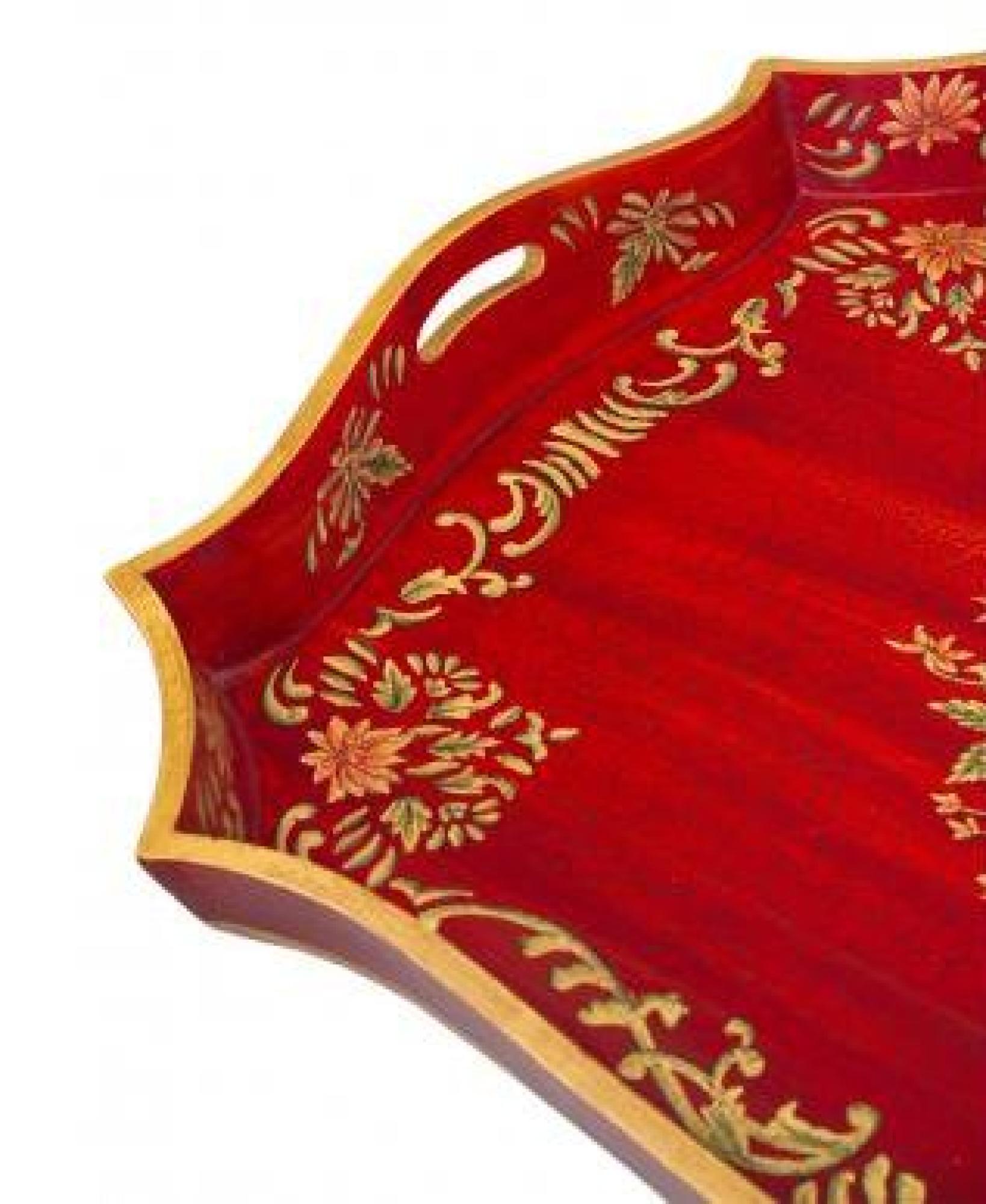 Product photograph of Meerut Red Floral Design Tray Stand from Choice Furniture Superstore.