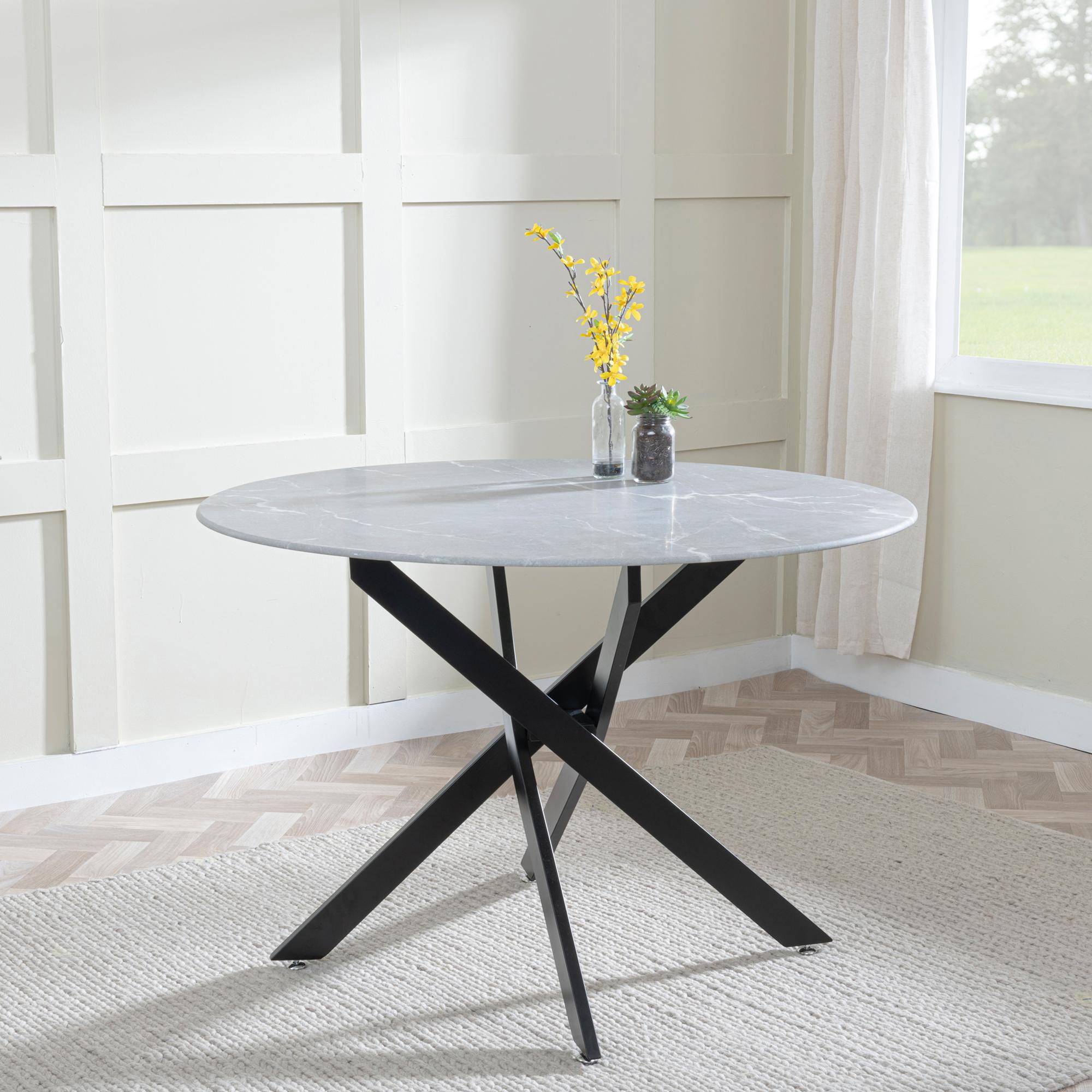 Product photograph of Chopstick Grey Glass And Black Metal 4 Seater Round Dining Set - 4 Metro Burnt Orange Leather Chairs With Black Legs from Choice Furniture Superstore.