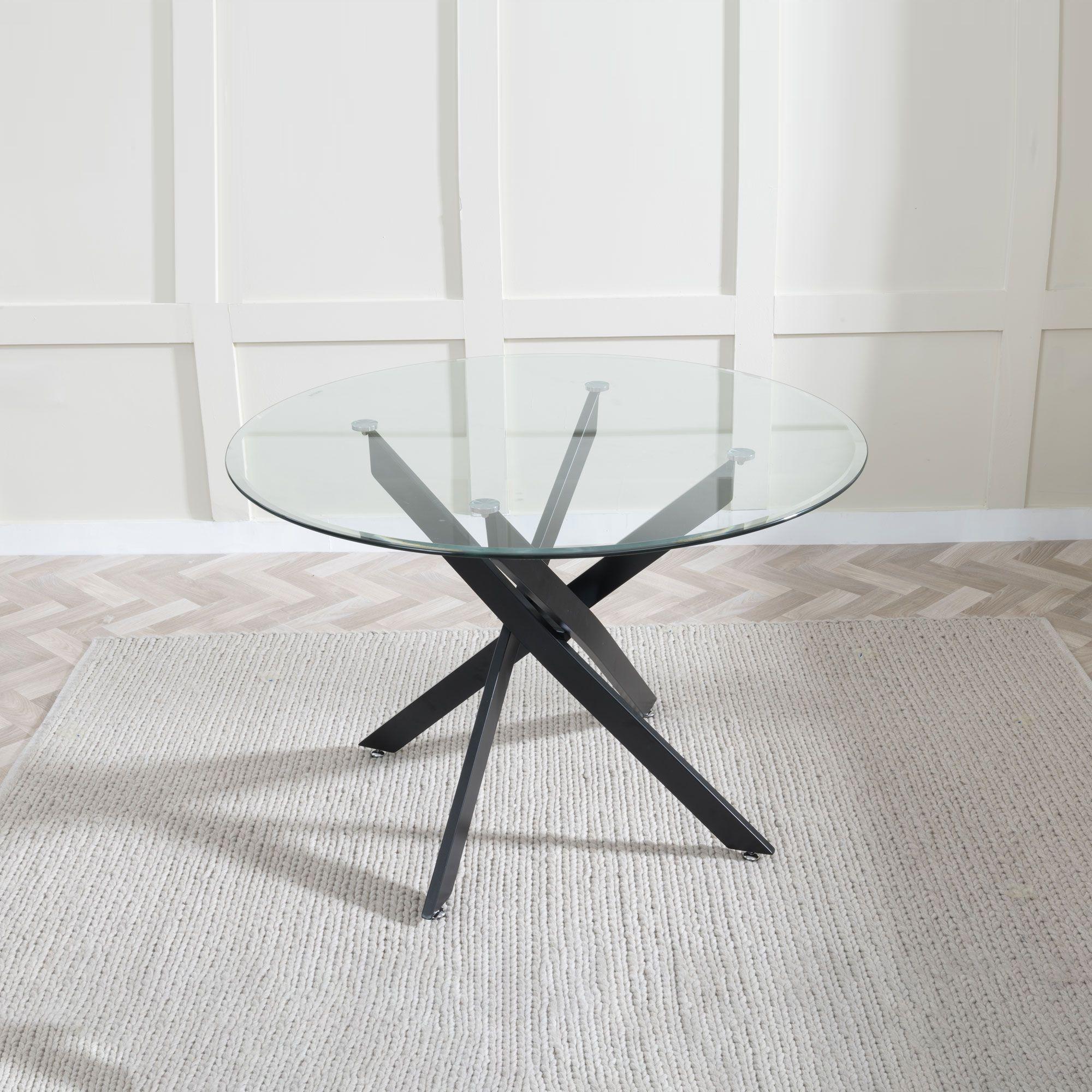 Product photograph of Chopstick Clear Glass And Black Metal 4 Seater Round Dining Set - 2 Metro Burnt Orange Leather Chairs With Black Legs - Get 2 Chairs Free from Choice Furniture Superstore.