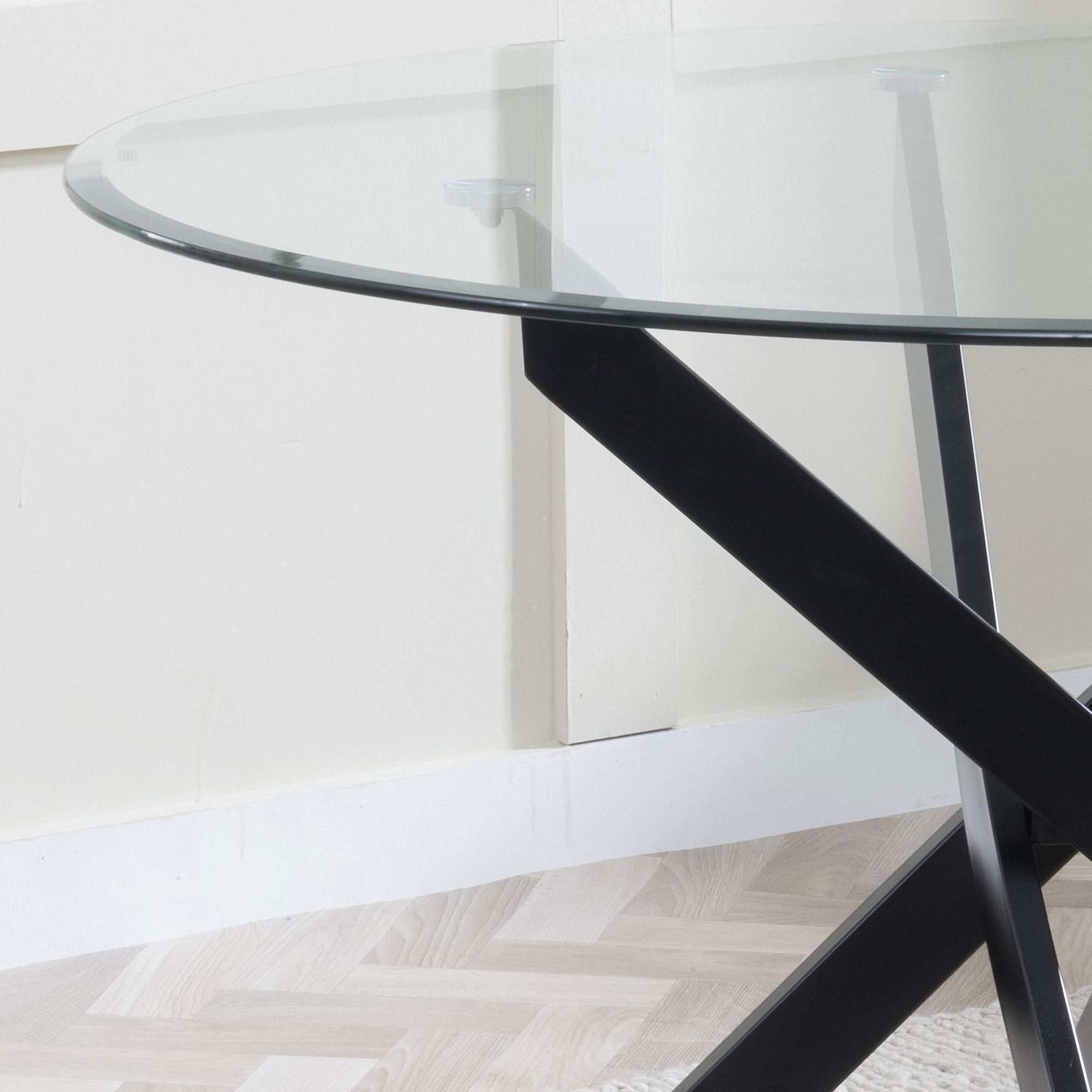Product photograph of Chopstick Clear Glass And Black Metal 4 Seater Round Dining Set - 2 Metro Burnt Orange Leather Chairs With Black Legs - Get 2 Chairs Free from Choice Furniture Superstore.