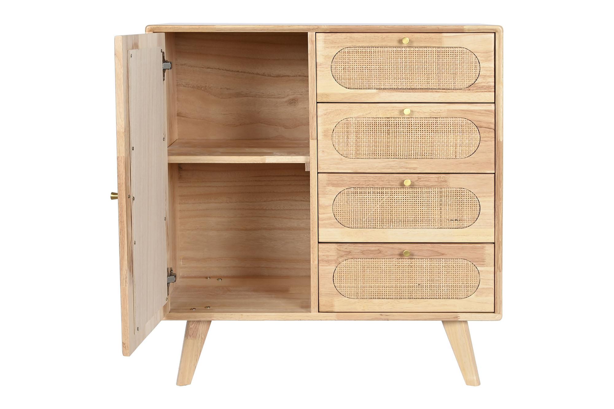 Product photograph of Scandi Rubberwood Rattan Small Sideboard - 1 Door from Choice Furniture Superstore.