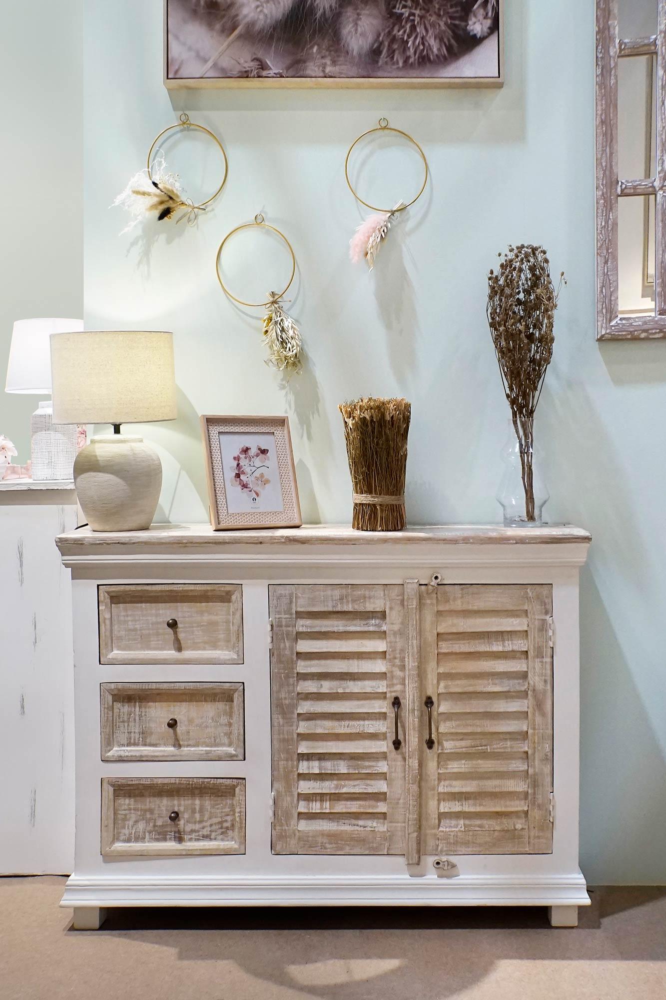 Product photograph of Romantic White Mango Wood Small Sideboard - 2 Doors from Choice Furniture Superstore.