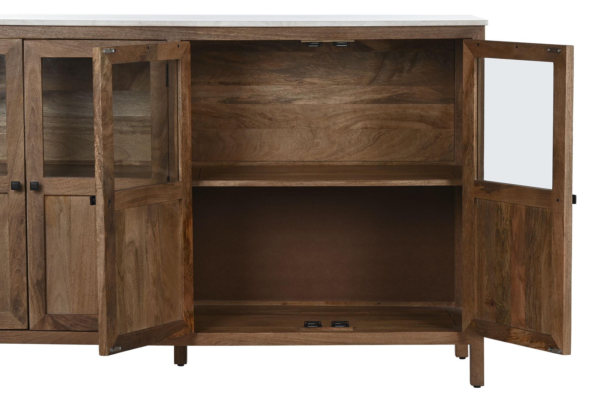 Product photograph of Mango Wood Glass Large Sideboard - 4 Doors from Choice Furniture Superstore.