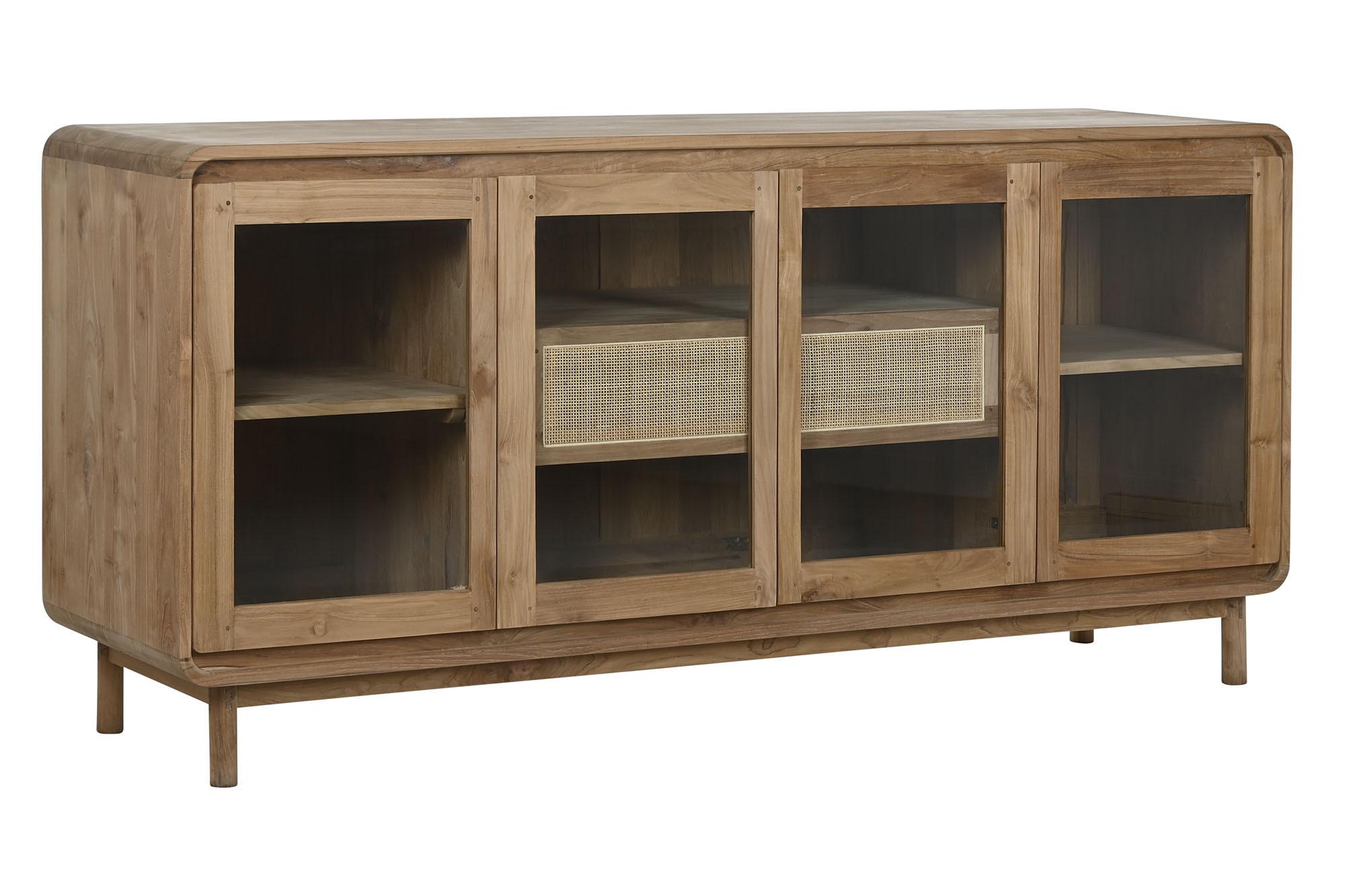 Product photograph of Balinese Teak Glass 180cm Extra Large Sideboard - 4 Doors from Choice Furniture Superstore.