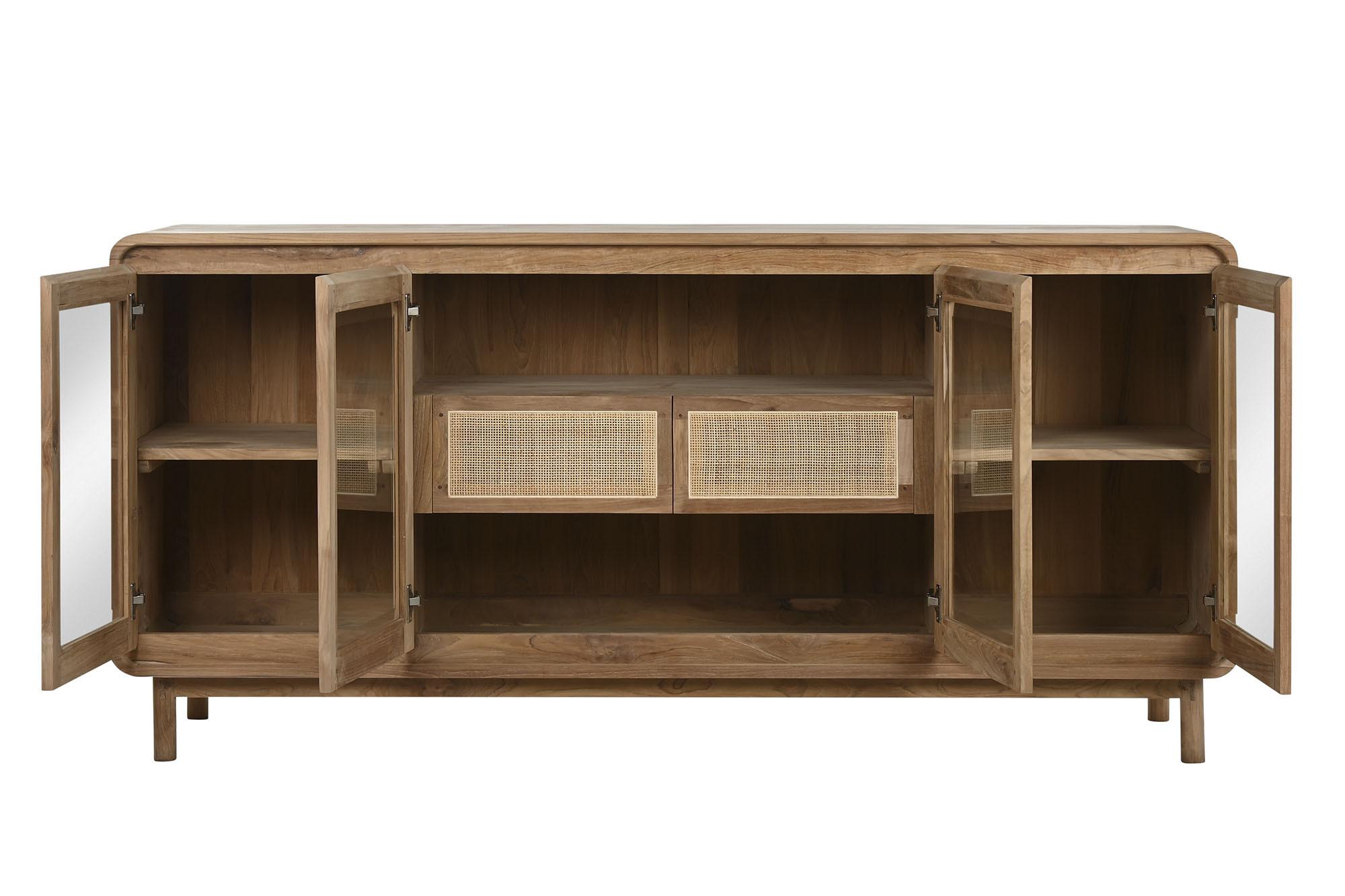 Product photograph of Balinese Teak Glass 180cm Extra Large Sideboard - 4 Doors from Choice Furniture Superstore.