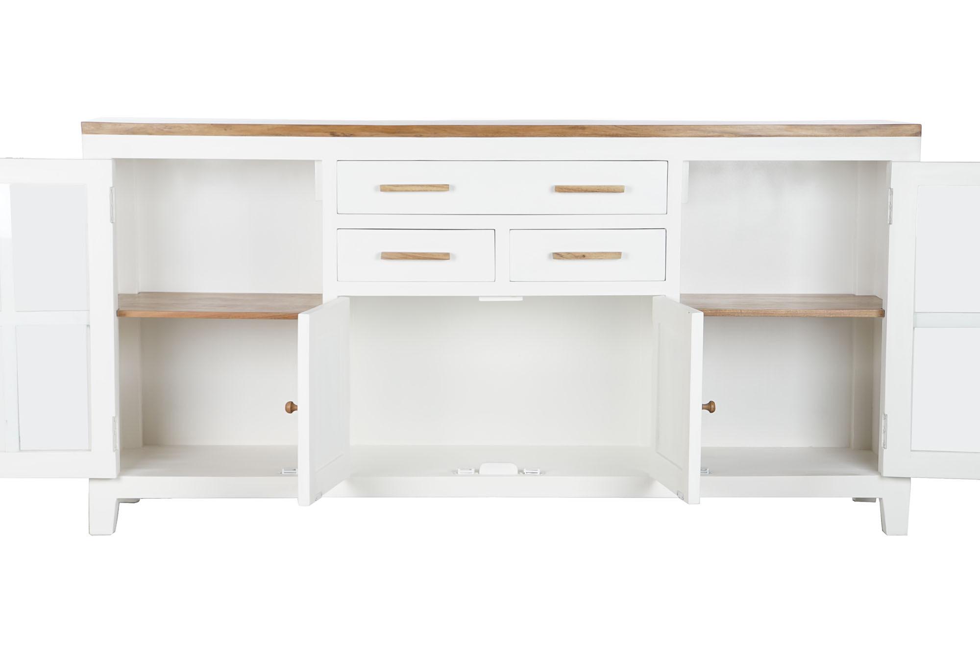 Product photograph of Urban White Mango Wood 180cm Extra Large Sideboard - 4 Doors from Choice Furniture Superstore.