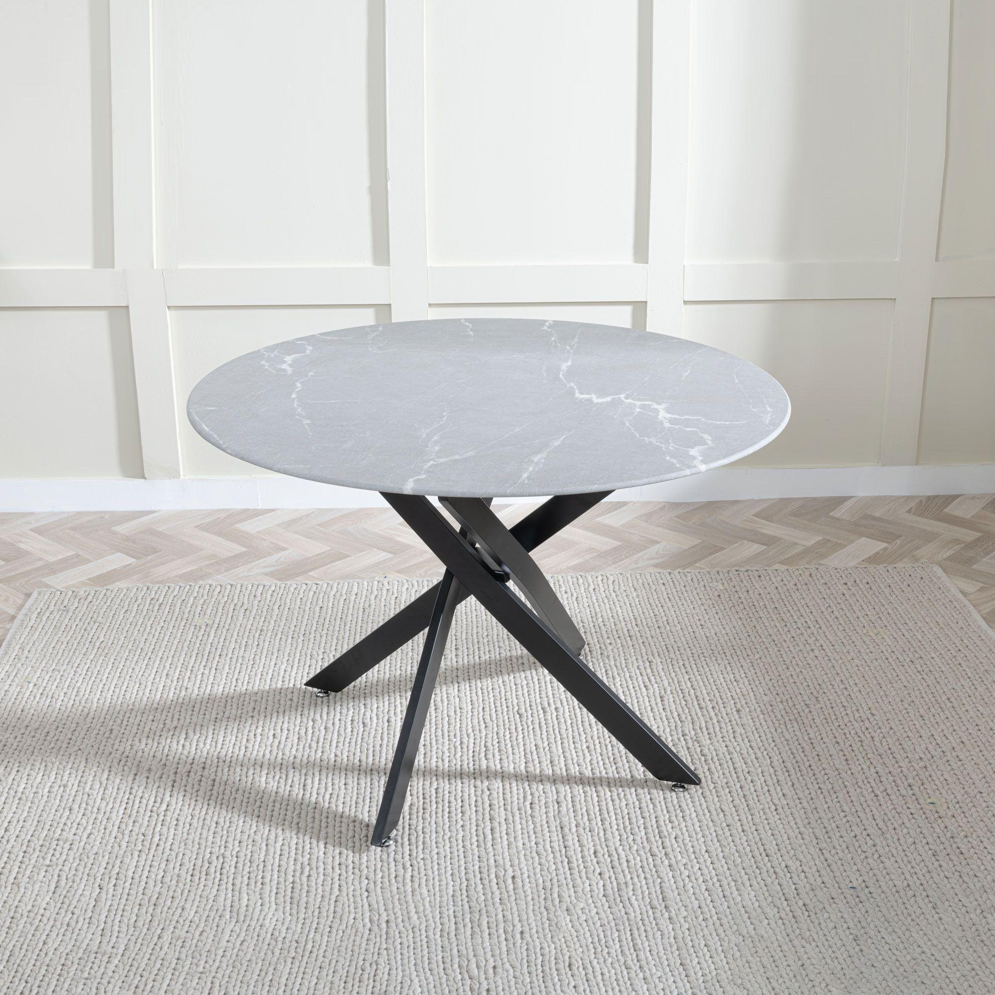 Product photograph of Chopstick Grey Glass And Black Metal 4 Seater Round Dining Set - 4 Lido Black Fabric Chairs With Black Legs from Choice Furniture Superstore.