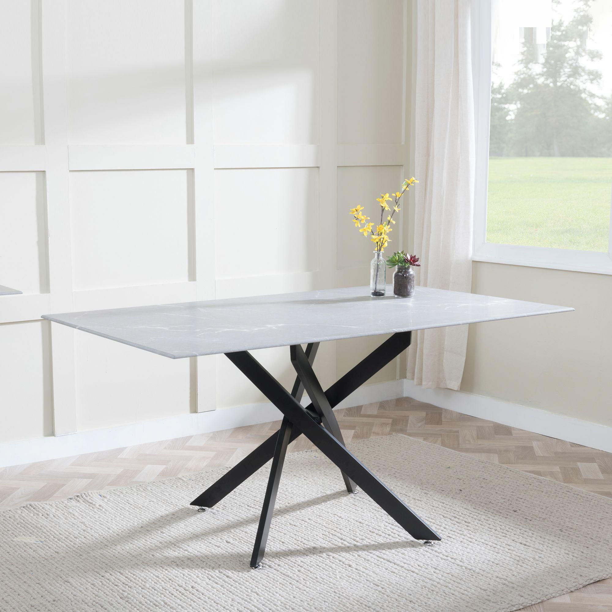 Product photograph of Chopstick Grey Glass And Black Metal Dining Set - Corona Blue Fabric Chairs from Choice Furniture Superstore.