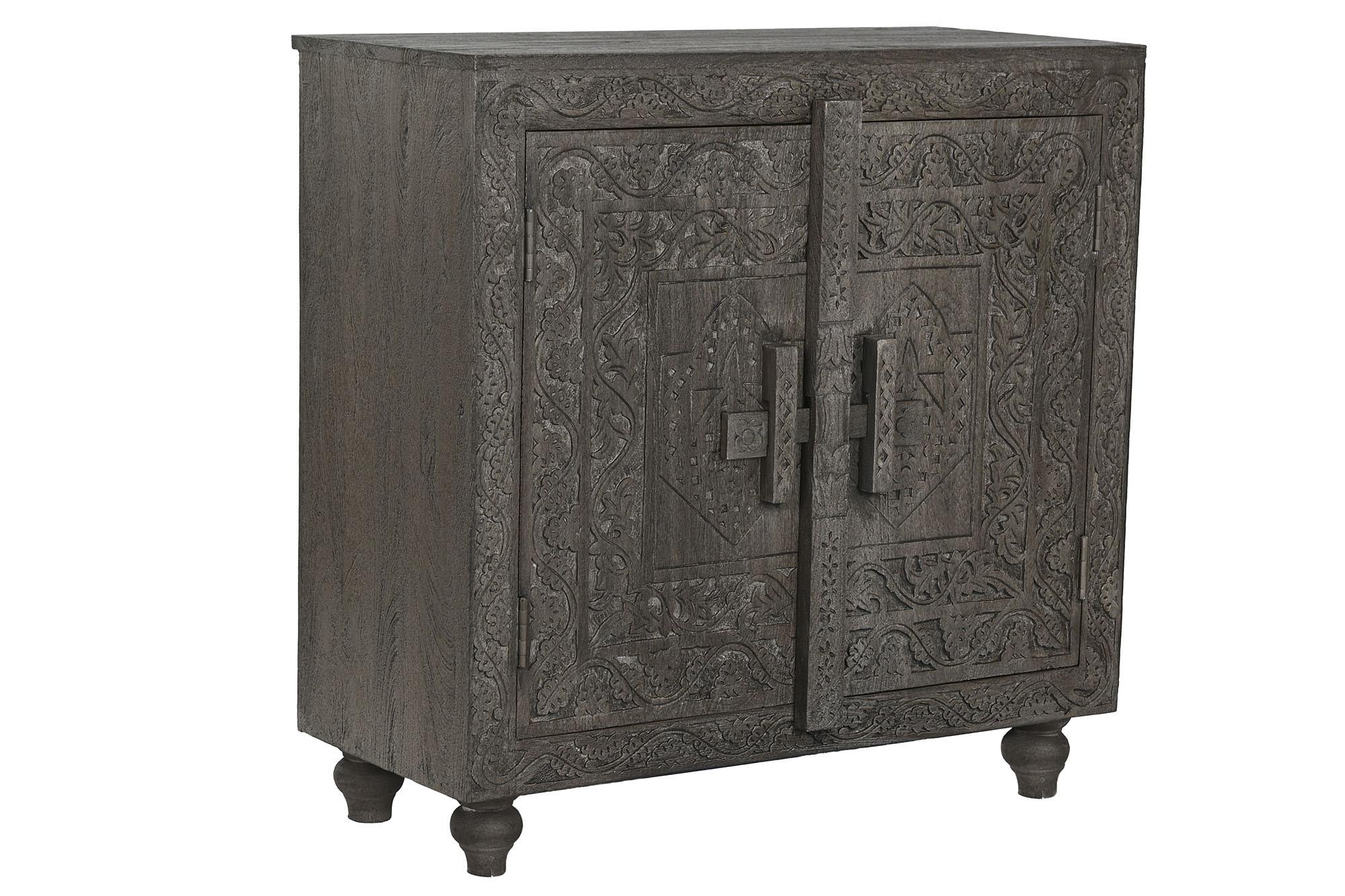 Product photograph of Indian Carved Wood Small Sideboard - 2 Doors from Choice Furniture Superstore.