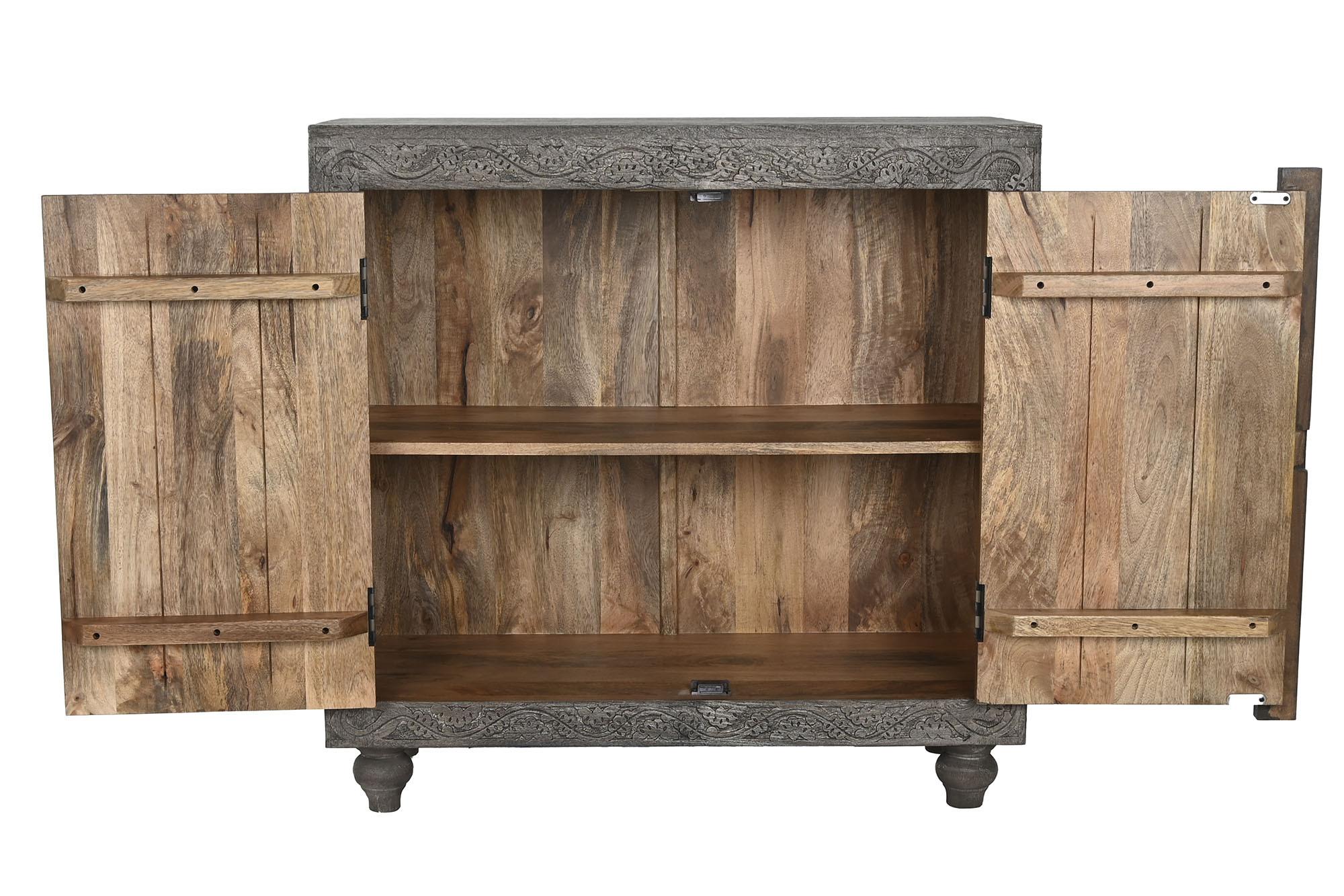 Product photograph of Indian Carved Wood Small Sideboard - 2 Doors from Choice Furniture Superstore.