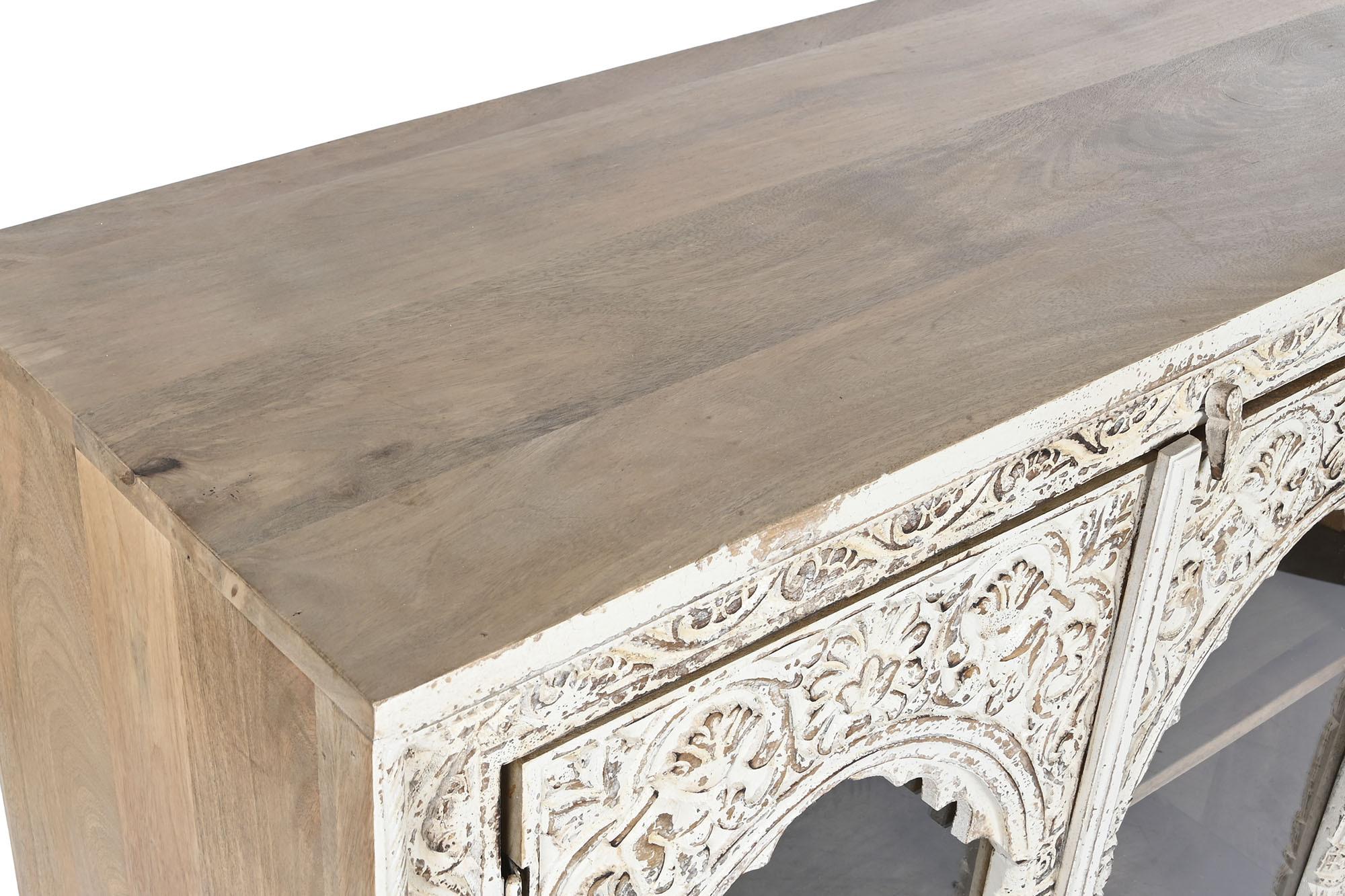 Product photograph of Arabian Carved White Mango Wood Small Sideboard - 2 Doors from Choice Furniture Superstore.