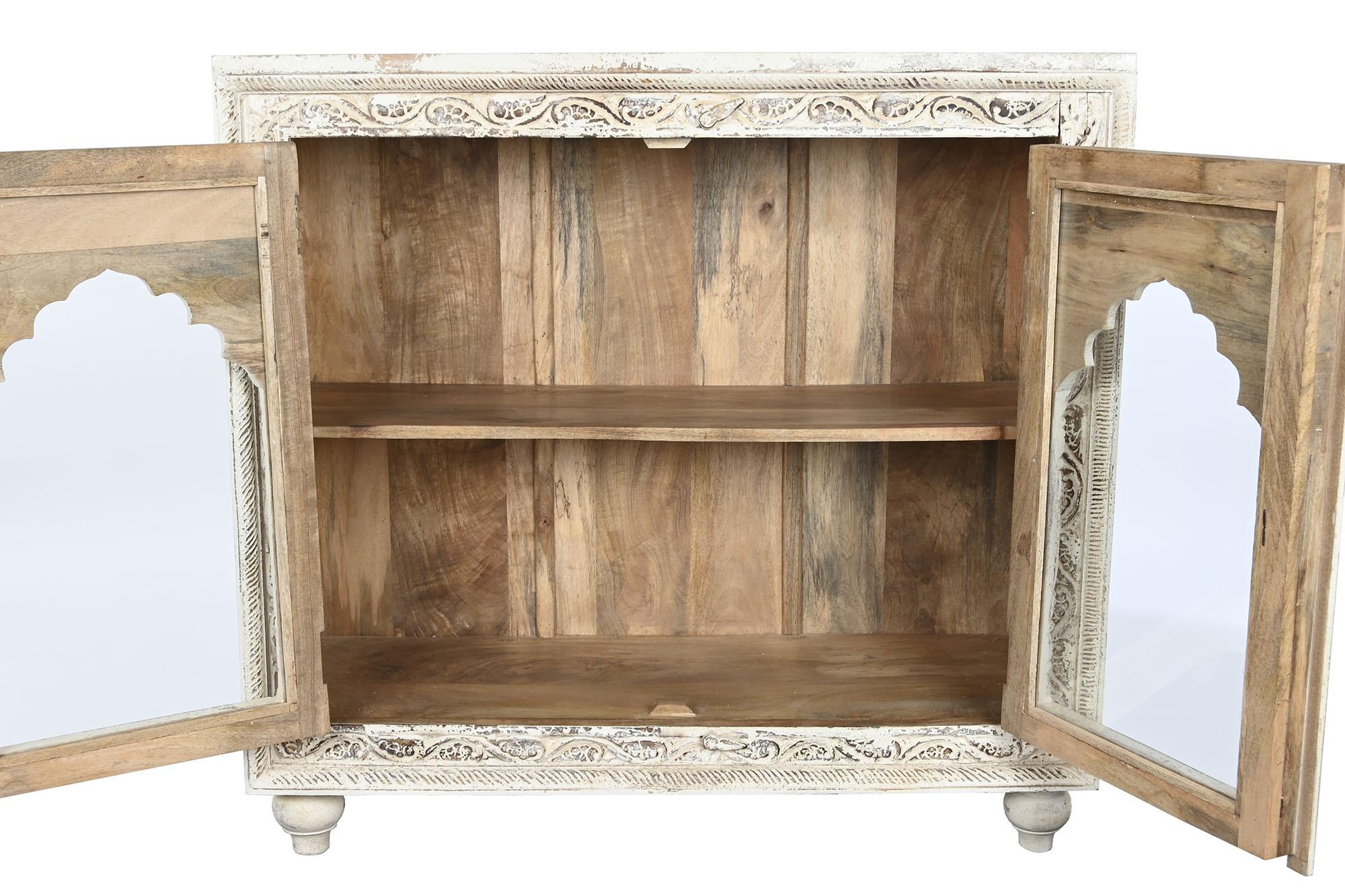 Product photograph of Arabian Carved White Mango Wood Small Sideboard - 2 Doors from Choice Furniture Superstore.