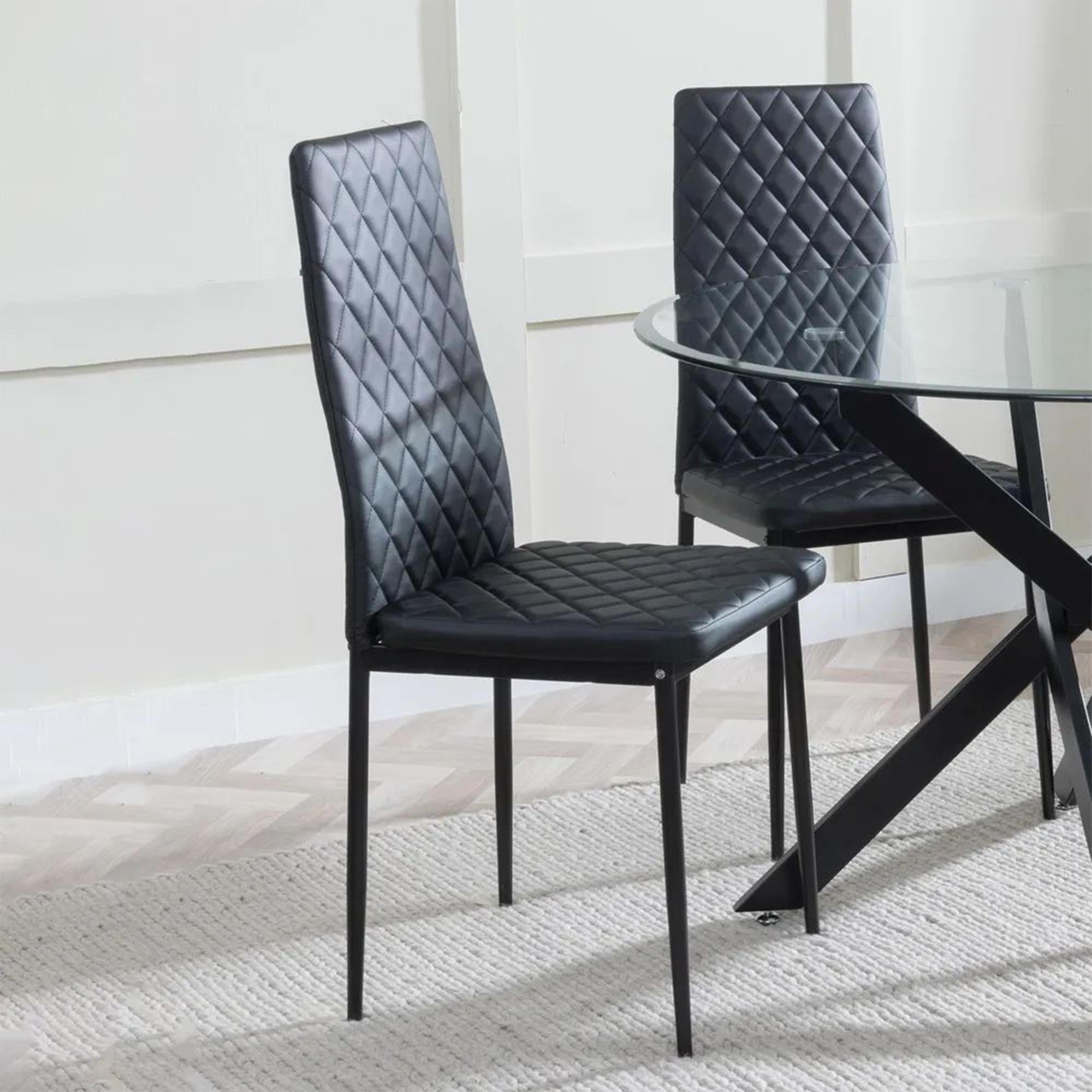 Product photograph of Chopstick Grey Glass And Black Metal Dining Set - Metro Black Leather Chairs With Black Legs from Choice Furniture Superstore.