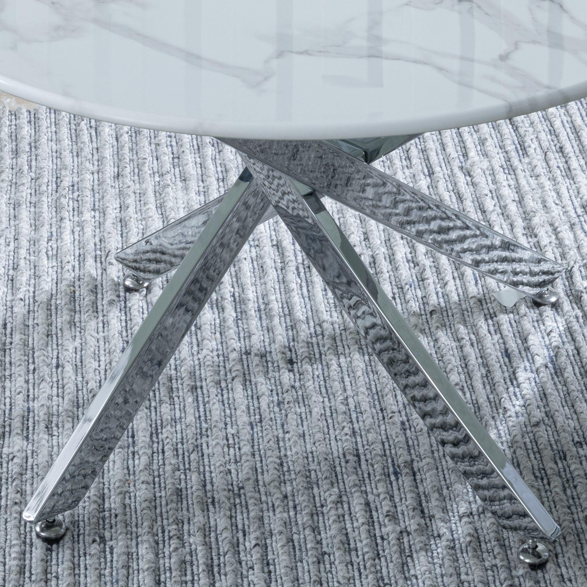 Product photograph of Chopstick White Glass And Chrome Metal 4 Seater Round Dining Set - 4 Bianco Grey Faux Leather Dining Chair from Choice Furniture Superstore.