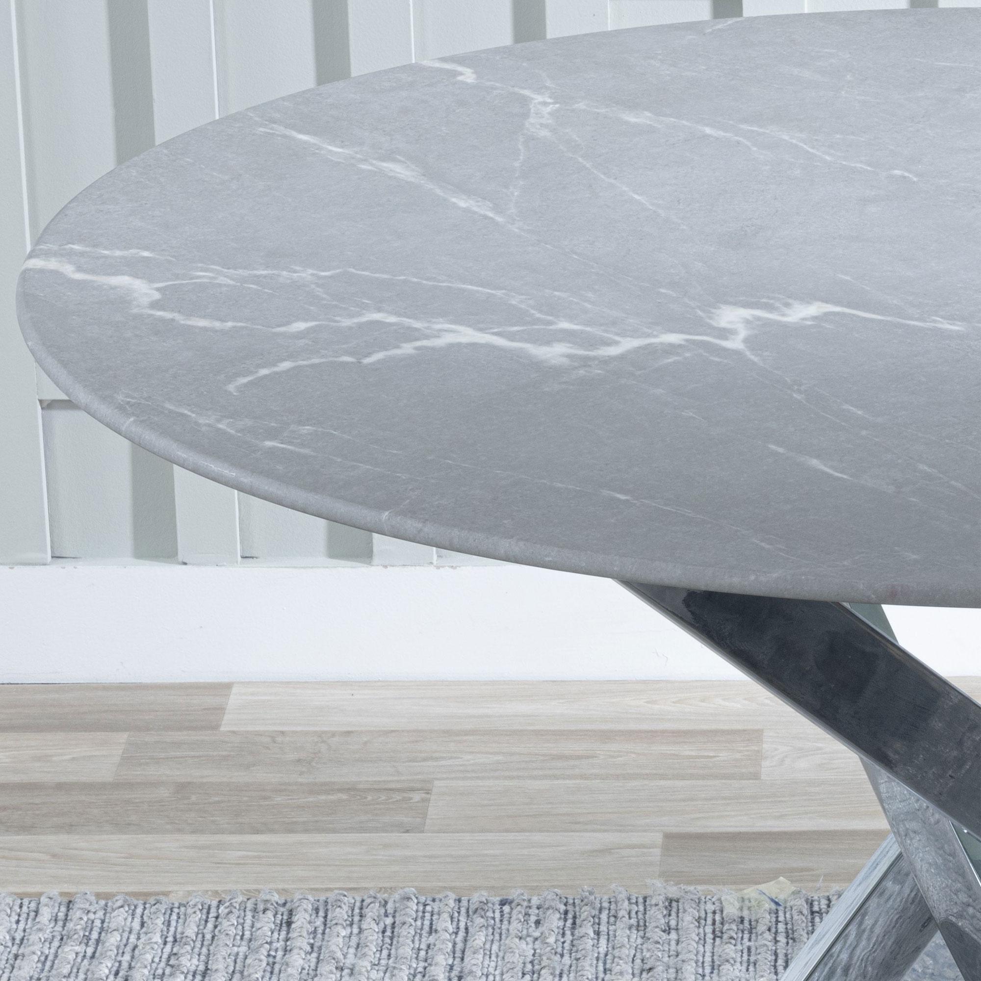 Product photograph of Chopstick Grey Glass And Chrome Metal 4 Seater Round Dining Set - 4 Bianco Grey Faux Leather Dining Chair from Choice Furniture Superstore.