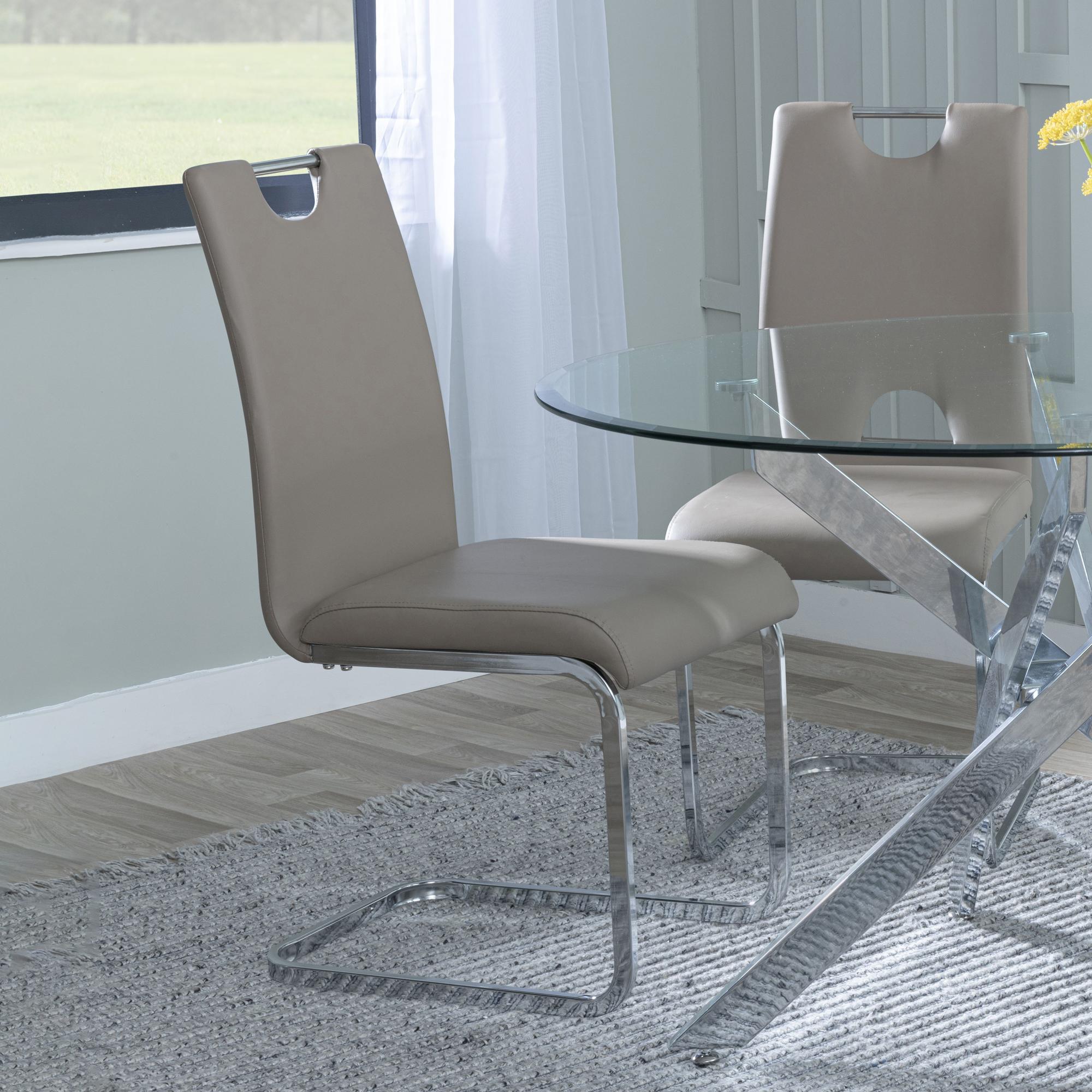 Product photograph of Chopstick Clear Glass And Chrome Metal 4 Seater Round Dining Set - 4 Bianco Beige Faux Leather Dining Chair from Choice Furniture Superstore.