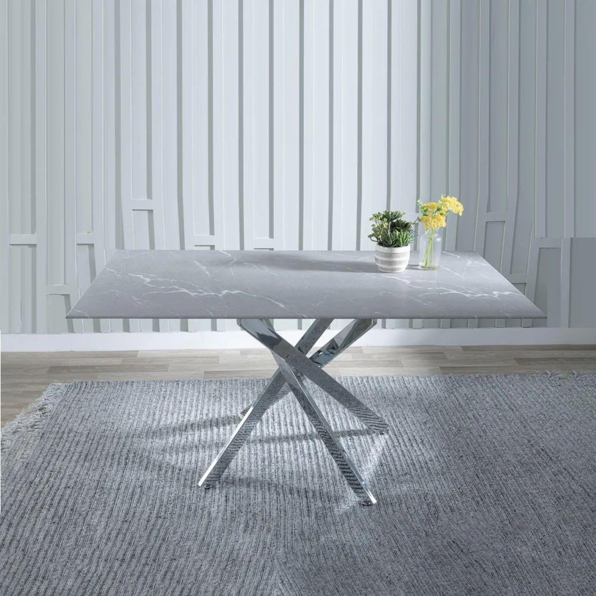 Product photograph of Chopstick Grey Glass And Chrome Metal Dining Set - Metro White Leather Chairs With Chrome Legs from Choice Furniture Superstore.