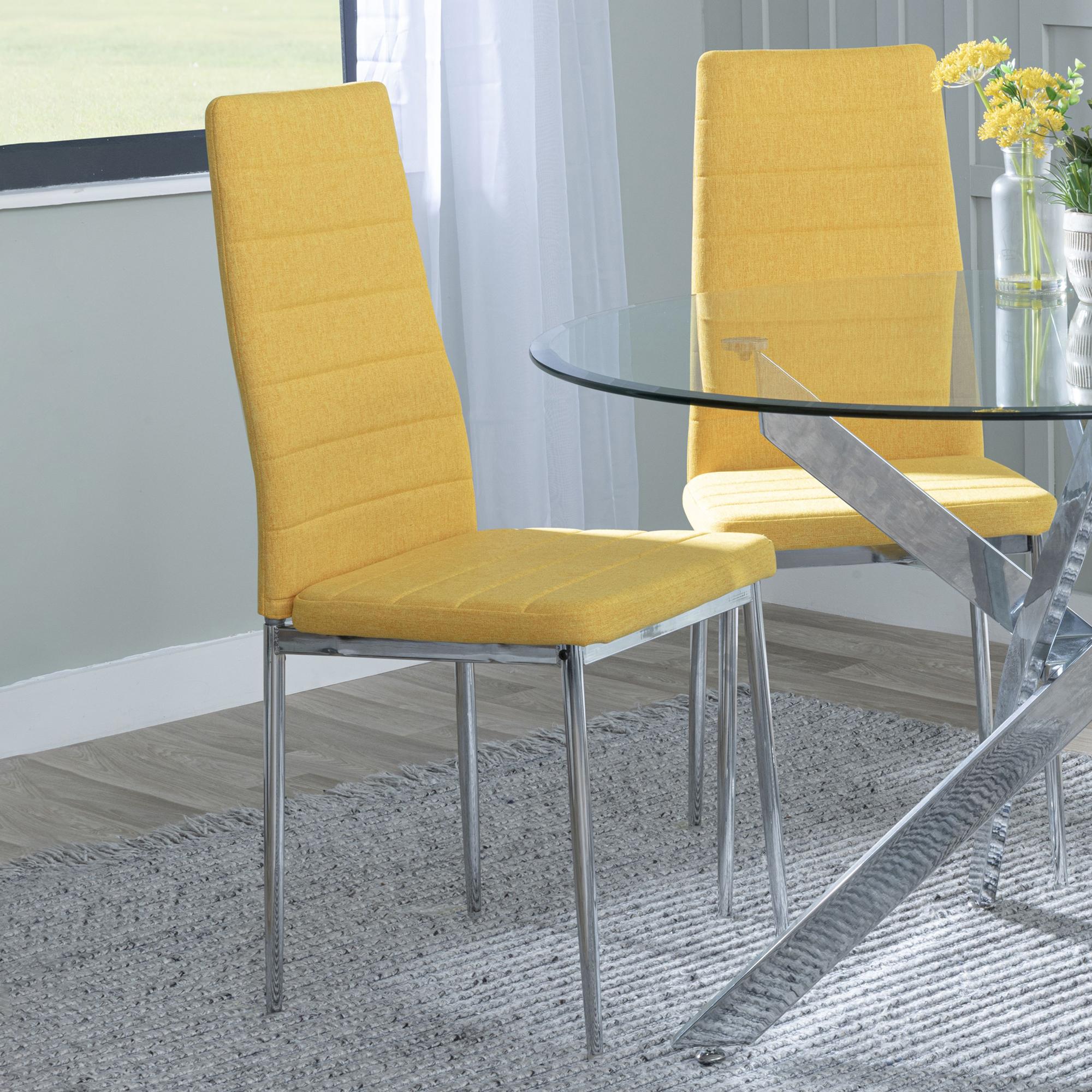 Product photograph of Chopstick Grey Glass And Chrome Metal Dining Set - Lido Yellow Fabric Chairs With Chrome Legs - Get 2 Chairs Free from Choice Furniture Superstore.
