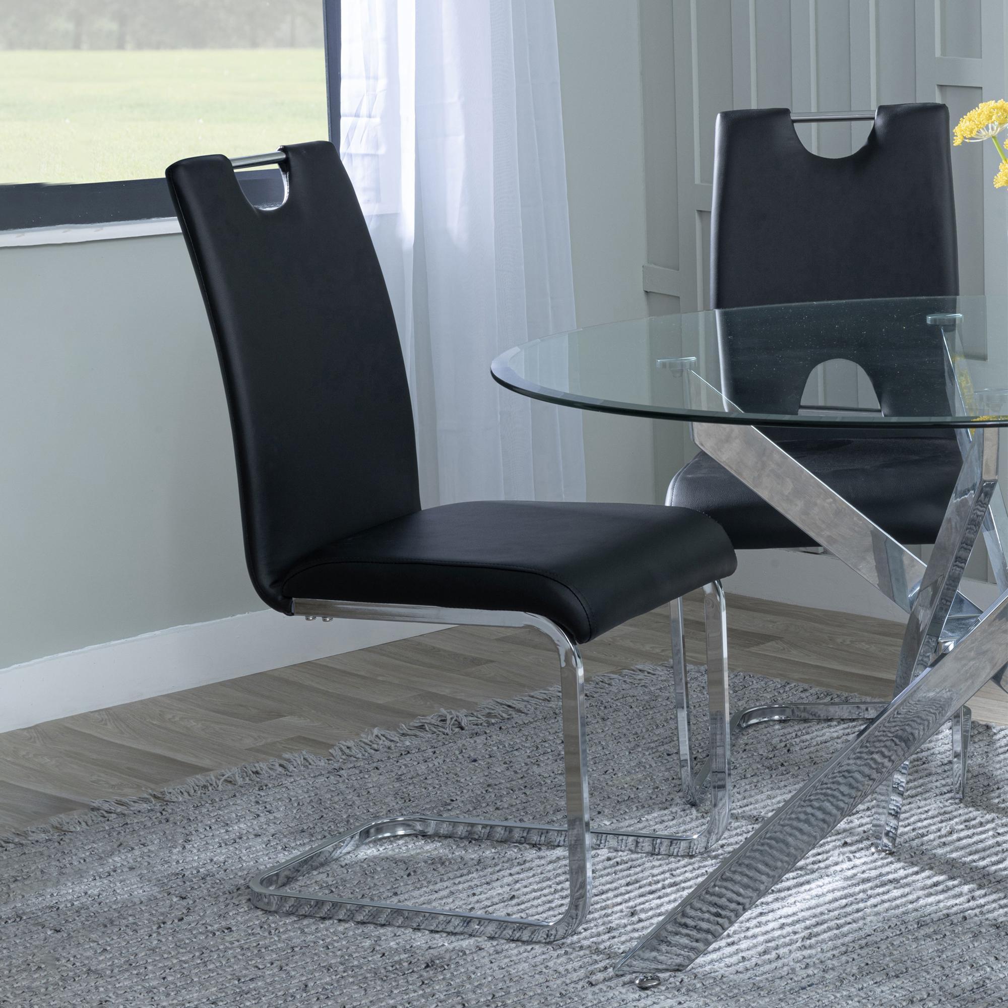 Product photograph of Chopstick White Glass And Chrome Metal Dining Set - Bianco Black Faux Leather Dining Chair from Choice Furniture Superstore.