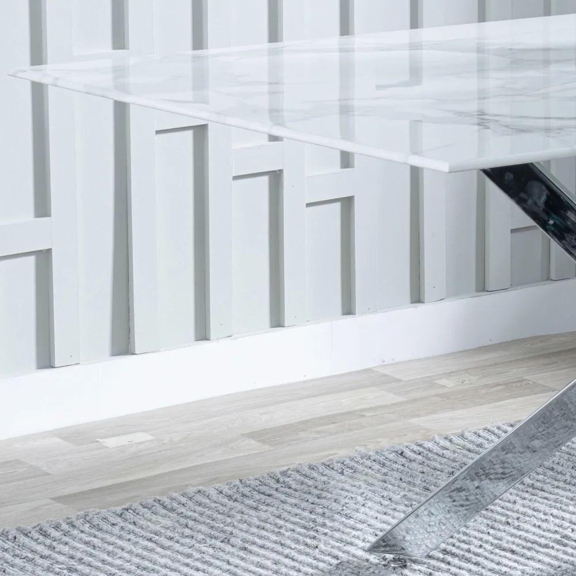 Product photograph of Chopstick White Glass And Chrome Metal Dining Set - Bianco Grey Faux Leather Dining Chair from Choice Furniture Superstore.