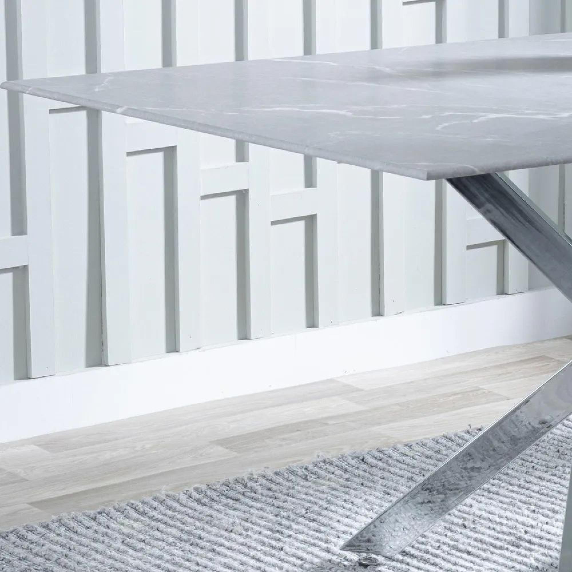 Product photograph of Chopstick Grey Glass And Chrome Metal Dining Set - Bianco Grey Faux Leather Dining Chair from Choice Furniture Superstore.