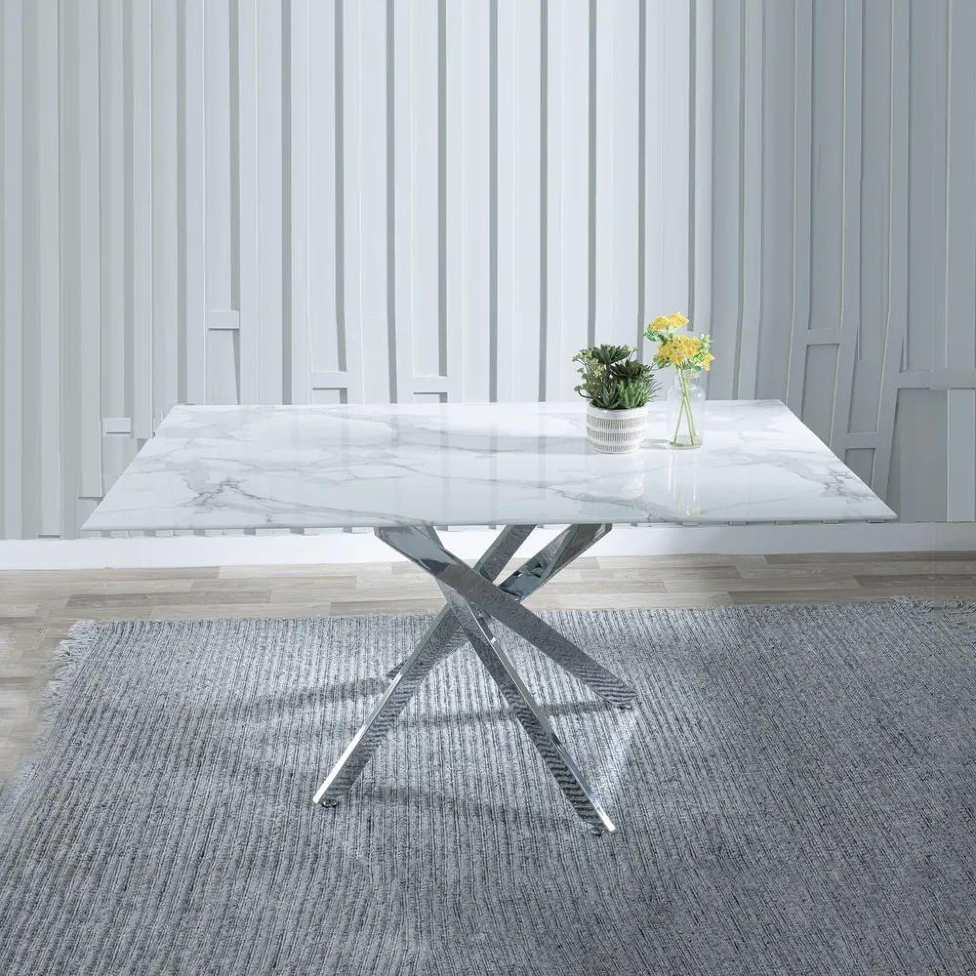 Product photograph of Chopstick White Glass And Chrome Metal Dining Set - Roma Grey Faux Leather Dining Chair from Choice Furniture Superstore.