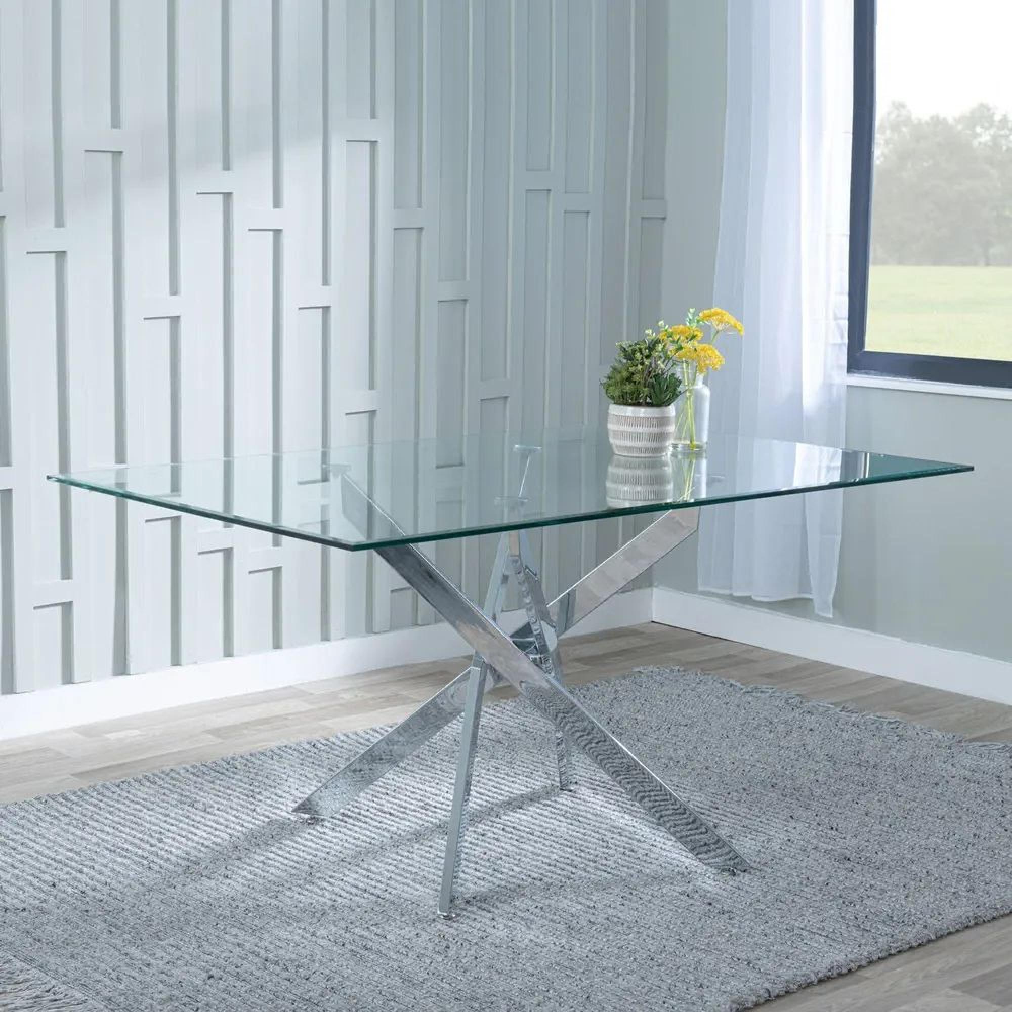 Product photograph of Chopstick Clear Glass And Chrome Metal Dining Set - Roma Grey Faux Leather Dining Chair from Choice Furniture Superstore.