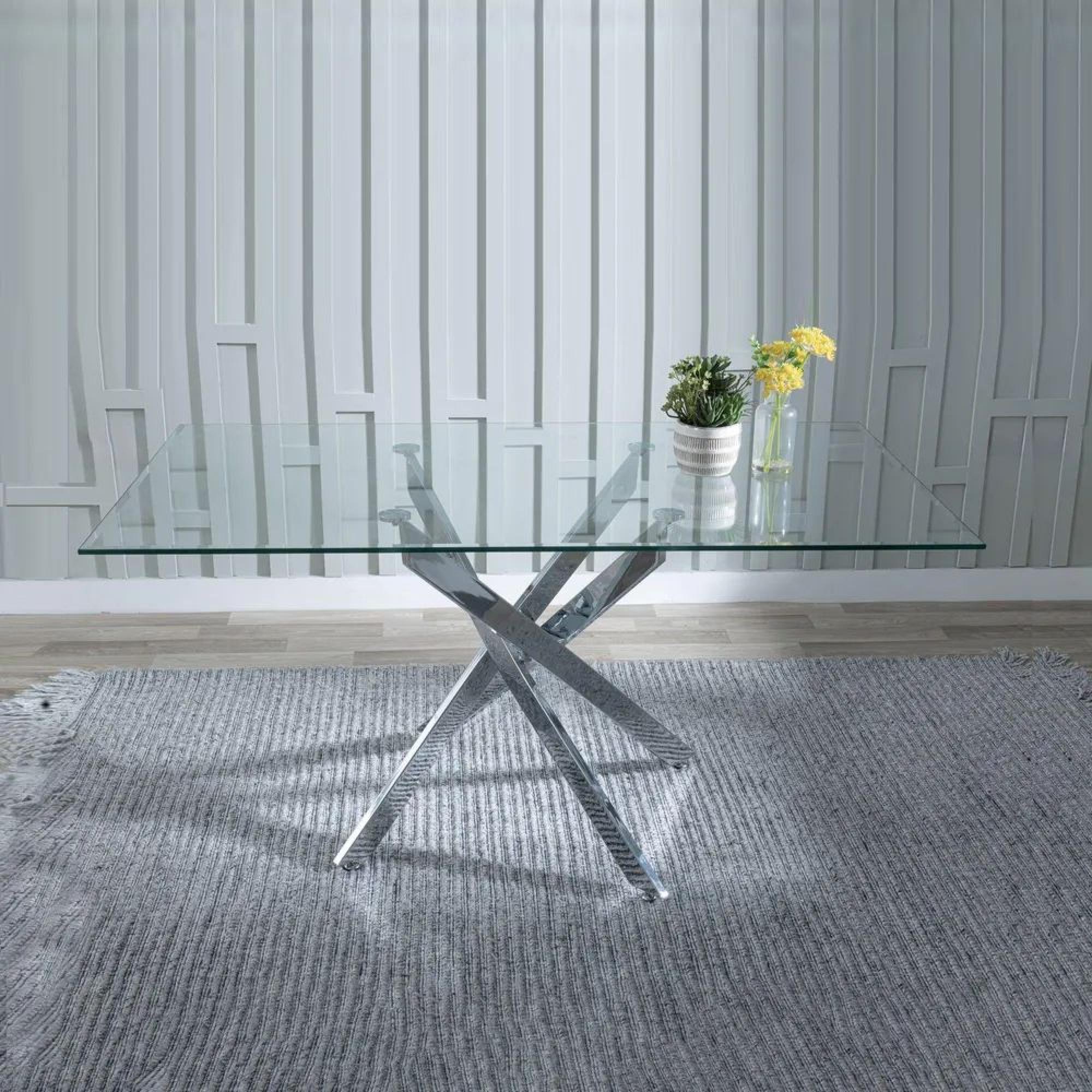 Product photograph of Chopstick Clear Glass And Chrome Metal Dining Set - Roma Grey Faux Leather Dining Chair from Choice Furniture Superstore.