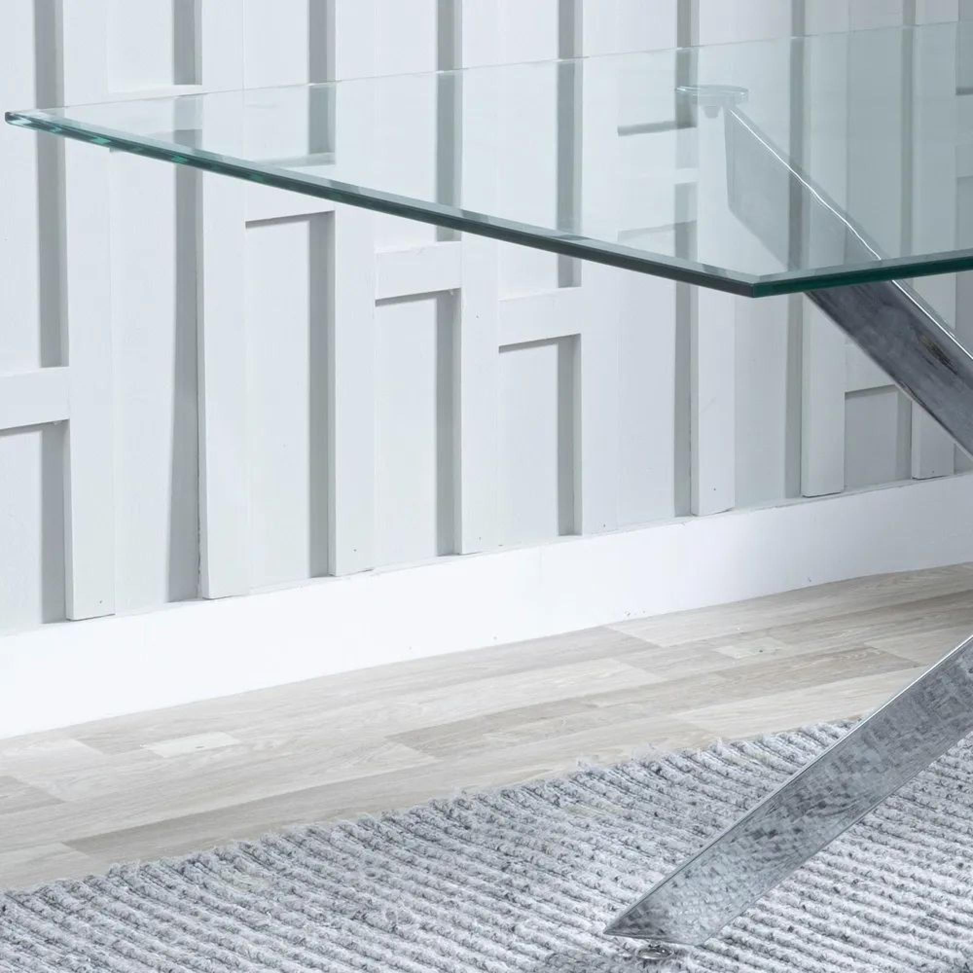 Product photograph of Chopstick Clear Glass And Chrome Metal Dining Set - Roma Grey Faux Leather Dining Chair from Choice Furniture Superstore.