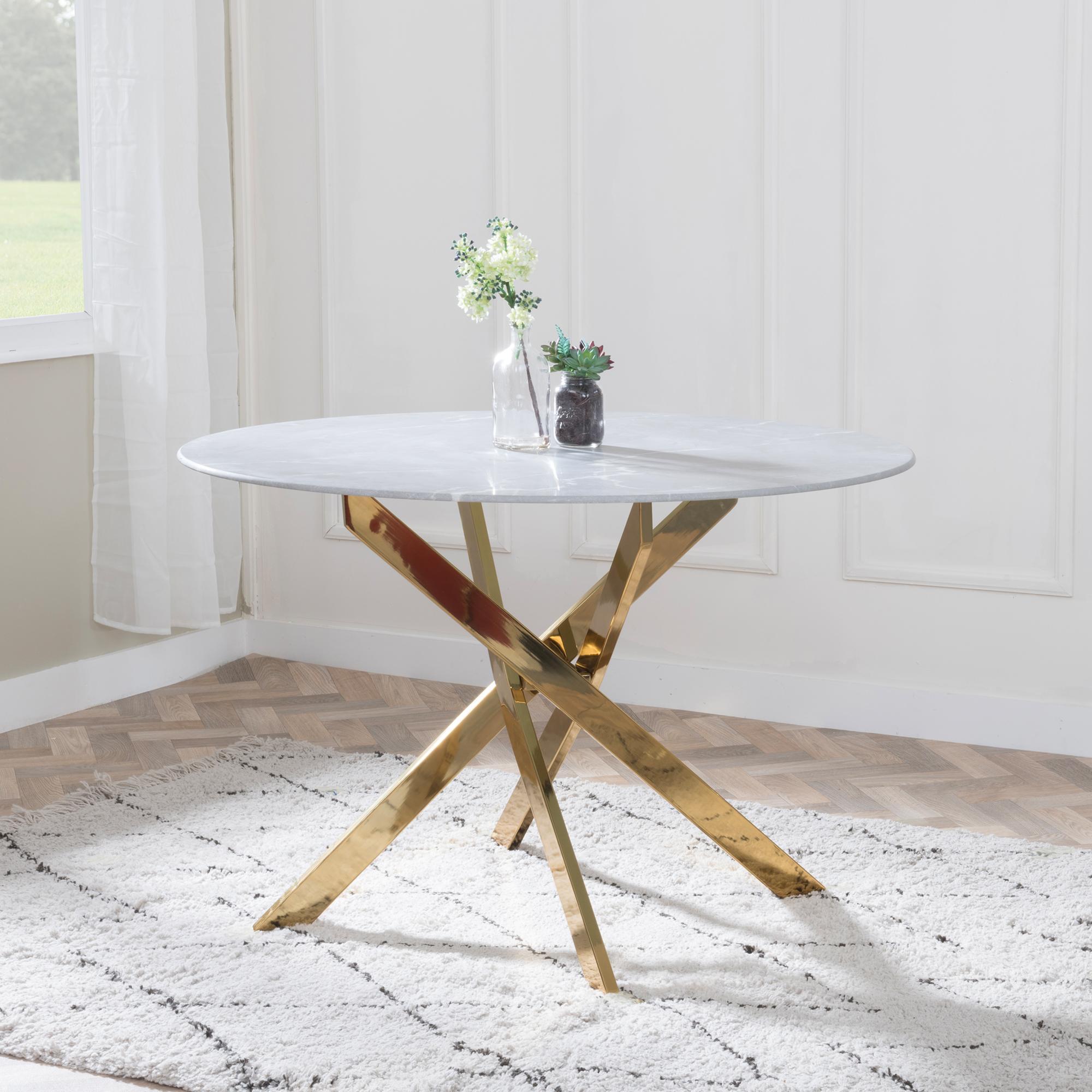 Product photograph of Chopstick Grey Glass And Gold Metal 4 Seater Round Dining Set - 2 Lido Dark Grey Fabric Chairs With Gold Legs - Get 2 Chairs Free from Choice Furniture Superstore.
