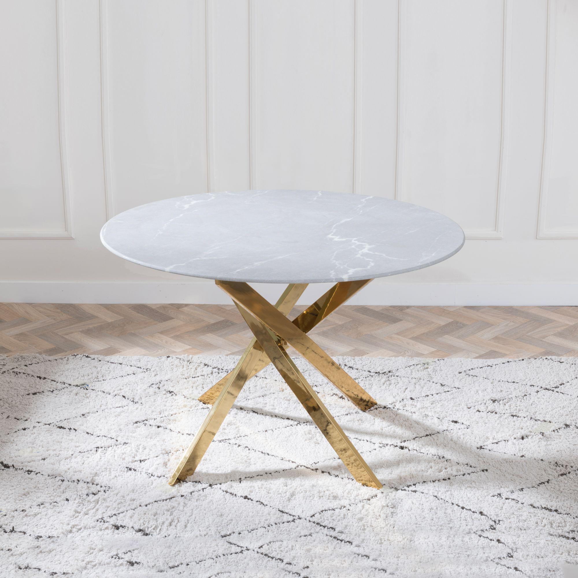 Product photograph of Chopstick Grey Glass And Gold Metal 4 Seater Round Dining Set - 2 Lido Dark Grey Fabric Chairs With Gold Legs - Get 2 Chairs Free from Choice Furniture Superstore.