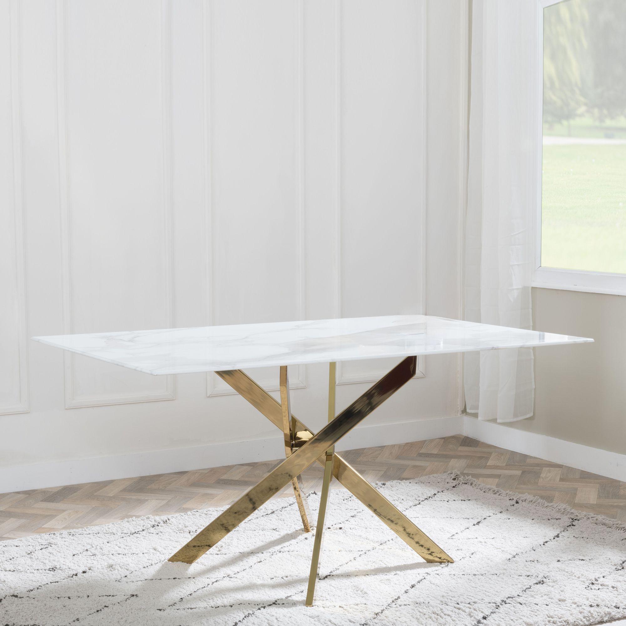 Product photograph of Chopstick White Glass And Gold Metal Dining Set - Metro Burnt Orange Leather Chairs With Gold Legs - Get 2 Chairs Free from Choice Furniture Superstore.