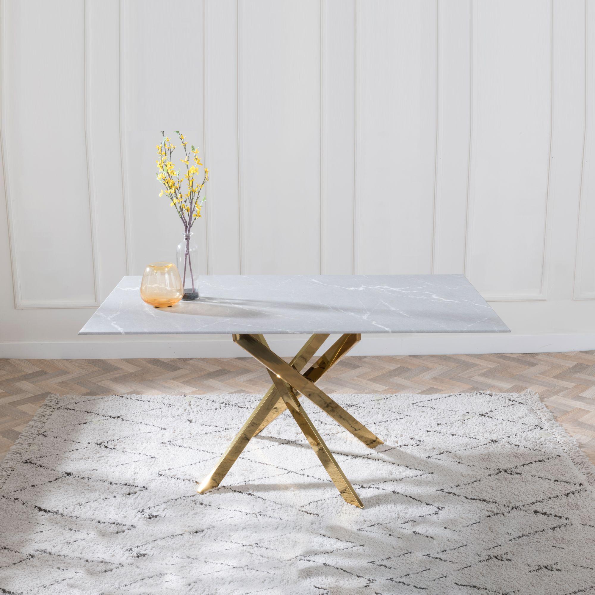 Product photograph of Chopstick Grey Glass And Gold Metal Dining Set - Metro Grey Leather Chairs With Gold Legs - Get 2 Chairs Free from Choice Furniture Superstore.
