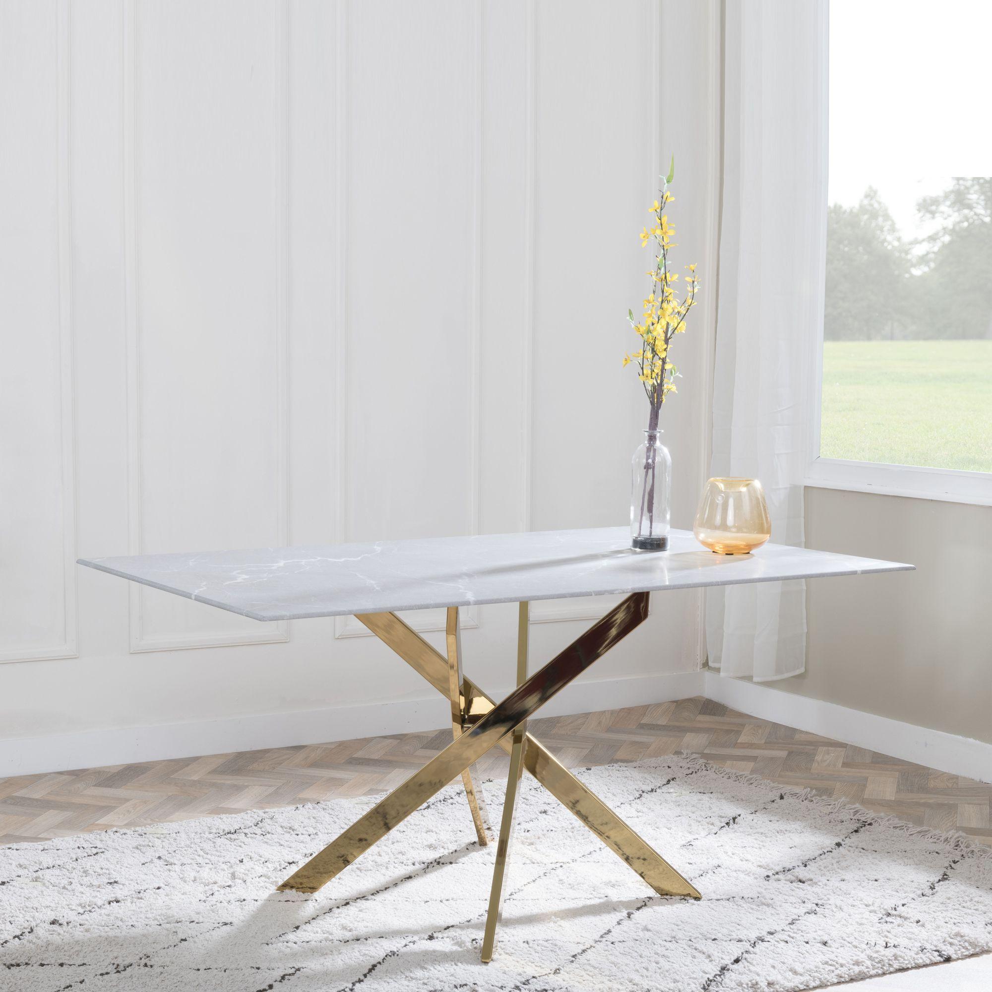 Product photograph of Chopstick Grey Glass And Gold Metal Dining Set - Metro Burnt Orange Leather Chairs With Gold Legs - Get 2 Chairs Free from Choice Furniture Superstore.