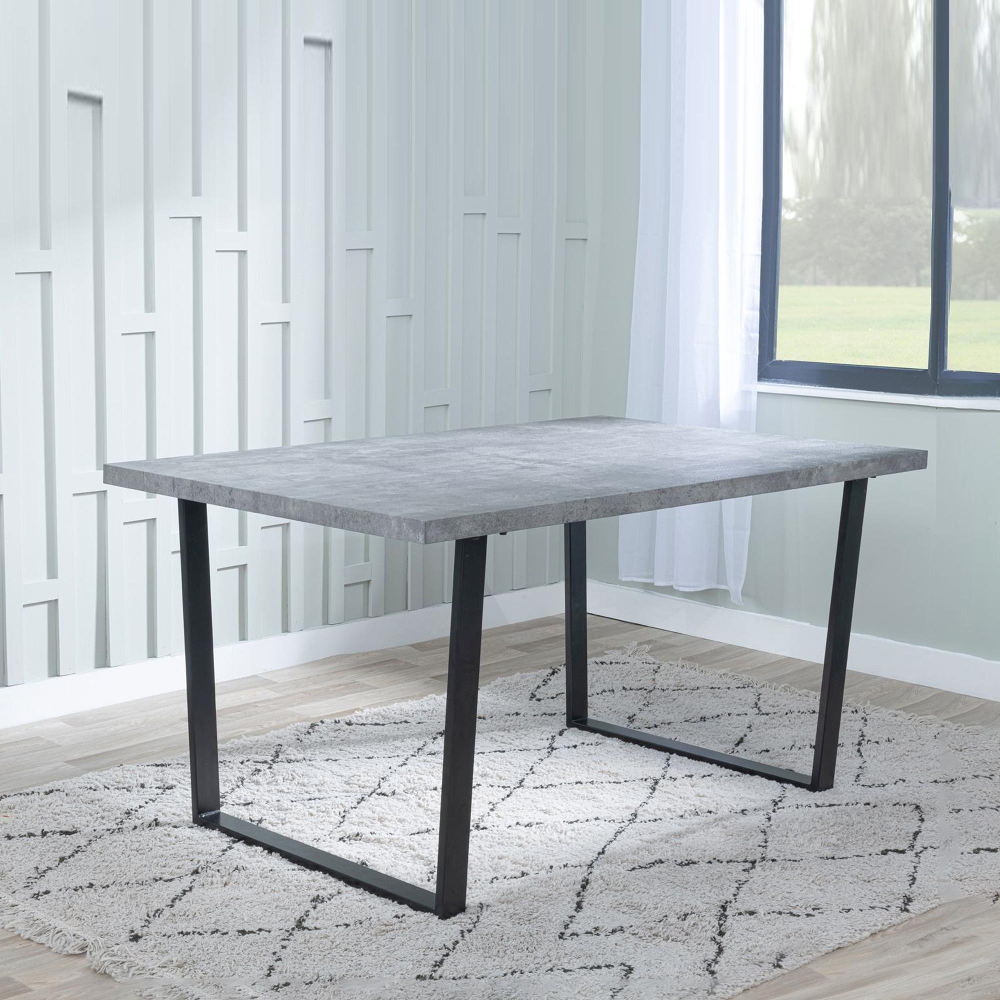 Product photograph of Texas Grey Faux Concrete Dining Set - Metro White Leather Chairs With Black Legs from Choice Furniture Superstore.